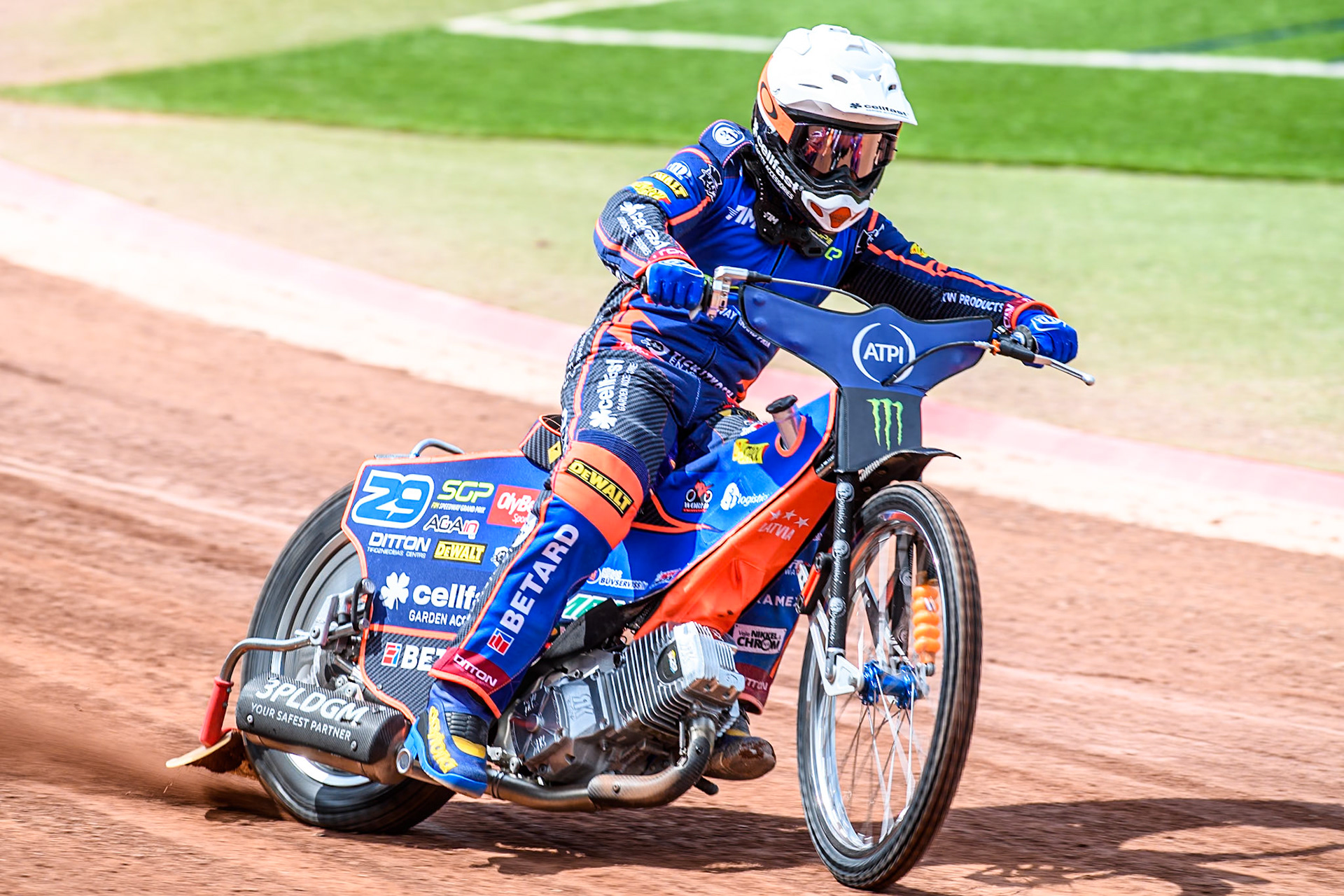 Andzejs Lebedevs (29) of Latvia in practice during the ATPI FIM Speedway Grand Prix Round 4 at the National Speedway Stadium, Manchester, on Friday 6th June 2025. (Photo: Ian Charles | MI News)