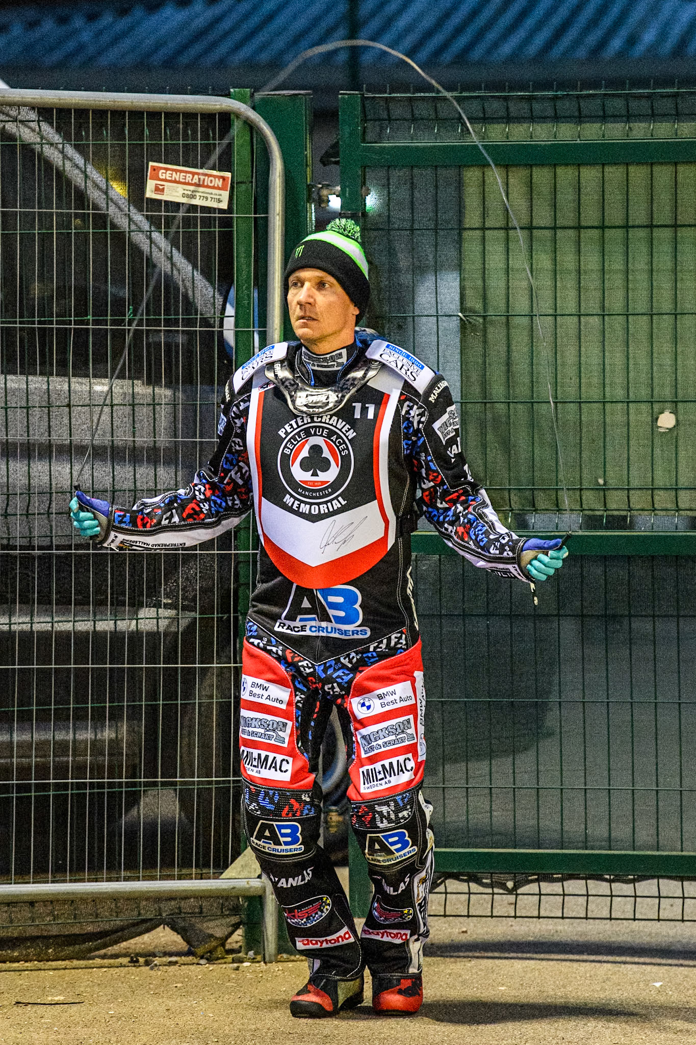 Sweden’s Fredrik Lindgren warms up during the Peter Craven Memorial Trophy meeting at the National Speedway Stadium, Manchester on Monday 18th March 2024. (Photo: Ian Charles | MI News)