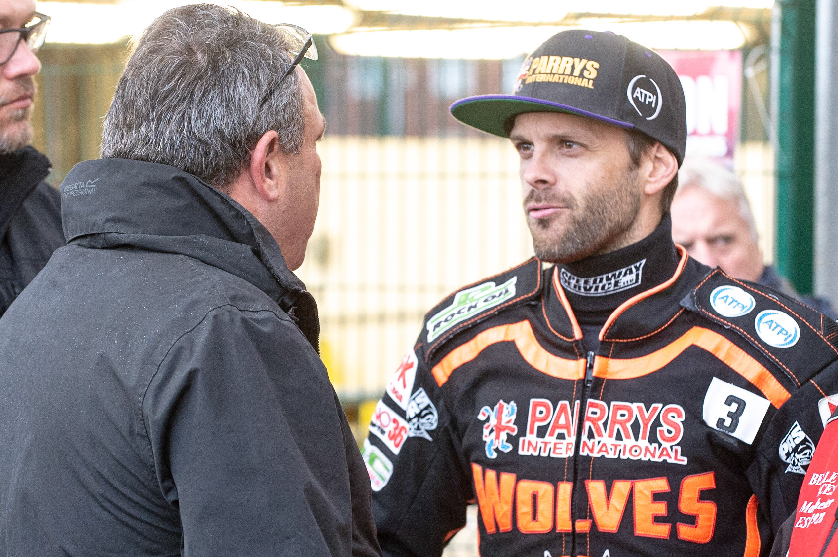 Photo by Ian Charles:

Referee Stuart Wilson chats with Rory Schlein (right)

Belle Vue Aces v Wolverhampton Wolves, SGB Premiership, National Speedway Stadium, Manchester, Monday, 19, August, 2019