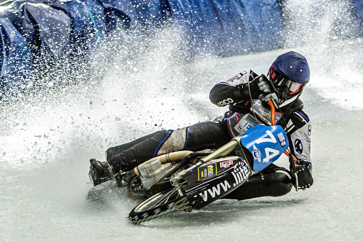 Mats Järf (74) in action during the Ice Speedway Gladiators World Championship Final 1 at Max-Aicher-Arena, Inzell, Germany on Saturday 18th March 2023. (Photo: Ian Charles | MI News)