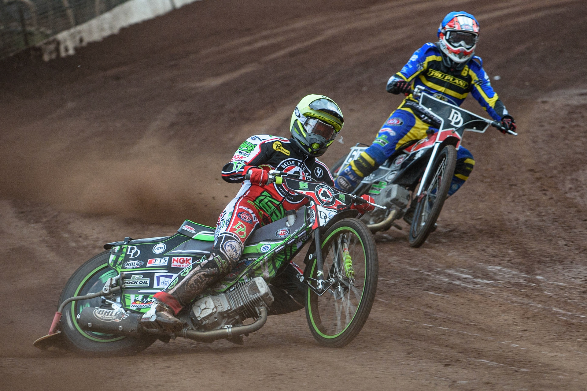SHEFFIELD, UK. JULY 1ST     Charles Wright  (Yellow) leads his brother James Wright (Blue)  during the SGB Premiership match between Sheffield Tigers and Belle Vue Aces at Owlerton Stadium, Sheffield on Thursday 1st July 2021. (Credit: Ian Charles | MI News)
