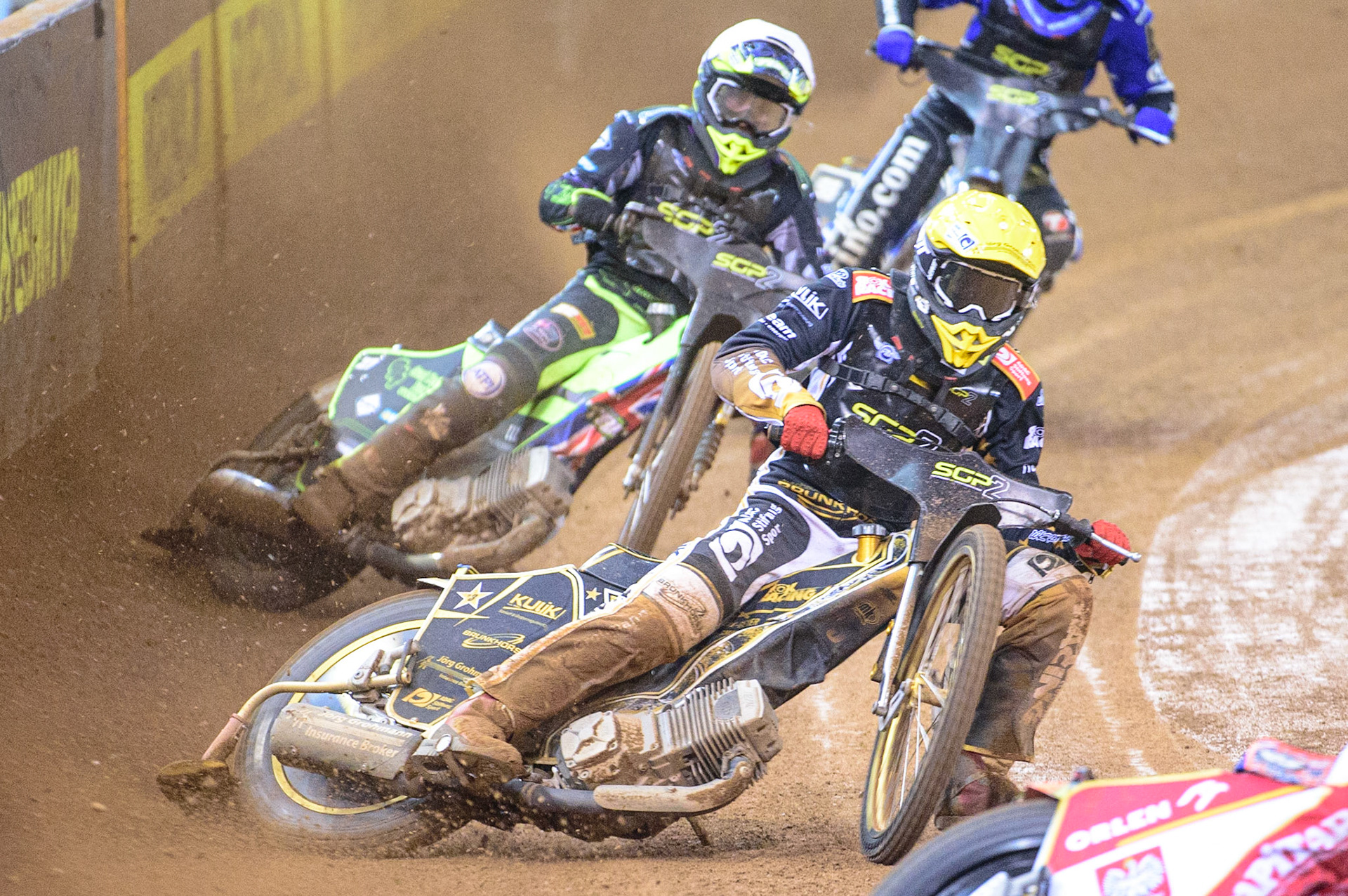 Norick Blodorn (Germany)  (Yellow) leads Tom Brennan (Great Britain)  (White) during the FIM  Speedway Grand Prix  2 of Great Britain at the Principality Stadium, Cardiff on Sunday 14th August 2022. (Credit: Ian Charles | MI News)