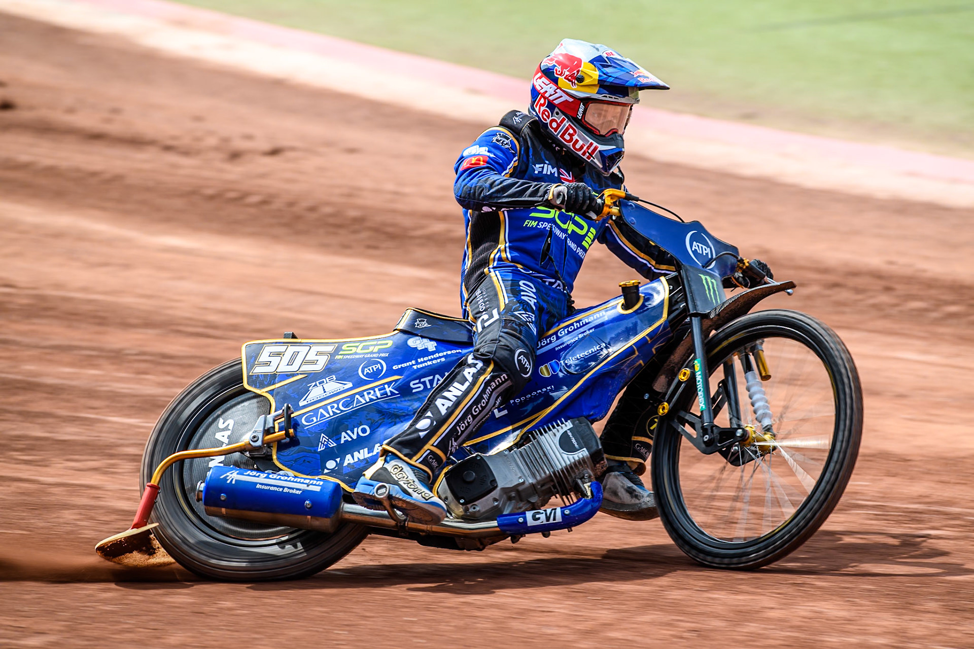 Robert Lambert (505) of Great Britain in the qualifying session during the ATPI FIM Speedway Grand Prix Round 4 at the National Speedway Stadium, Manchester, on Friday 6th June 2025. (Photo: Ian Charles | MI News)