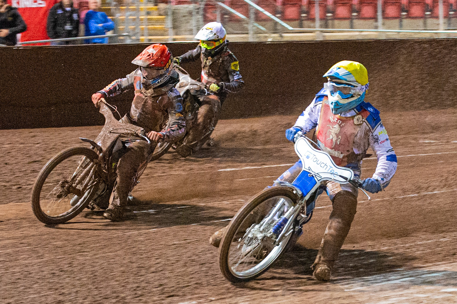Photo: Ian Charles

Rob Ledwith  (Yellow) leads Jordan Palin  (Red) and Daniel Gilkes  (White)

Belle Vue Colts v Kent Kings, SGB National League Play Offs, Semi Final 1st Leg, Belle Vue National Speedway Stadium, Manchester, Friday 4  October  2019