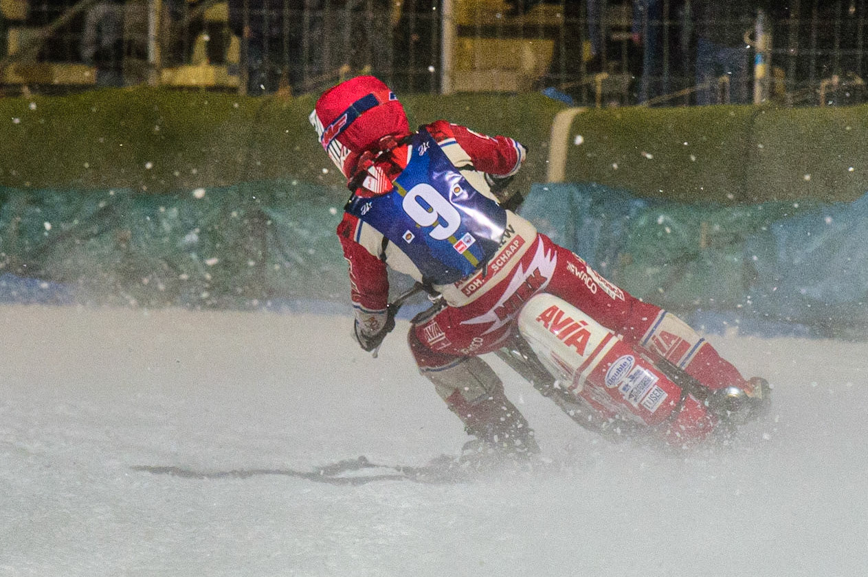 Niek Schaap in action during the German Individual Ice Speedway Championship at Horst-Dohm-Eisstadion, Berlin on Friday 3rd March 2023. (Photo: Ian Charles | MI News)