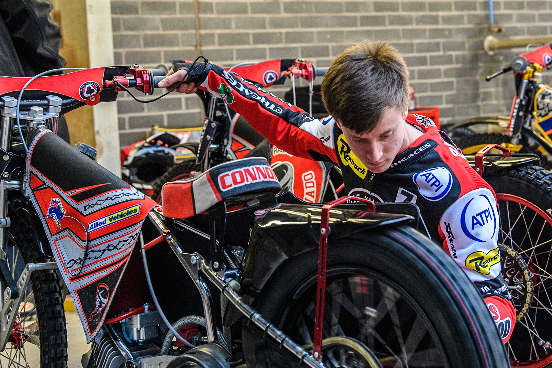 Connor Bailey of Belle Vue Aces warms up his bike during the Rowe Motor Oil Premiership match between Belle Vue Aces and Leicester Lions at the National Speedway Stadium, Manchester on Saturday 6th April 2024. (Photo: Ian Charles | MI News)