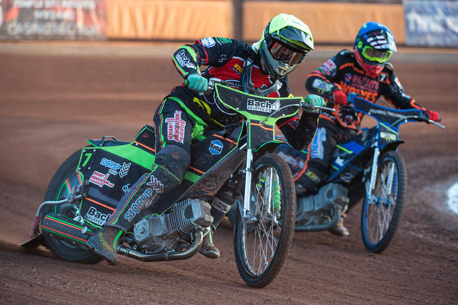 Photo by Ian Charles:

New Belle Vue signing Nikolaj Busk-Jakobsen  (Yellow) leads Wolverhampton Wolves’ Ryan Douglas (Blue)

Wolverhampton Wolves v Belle Vue Aces, British Speedway Premiership 5 August 2019