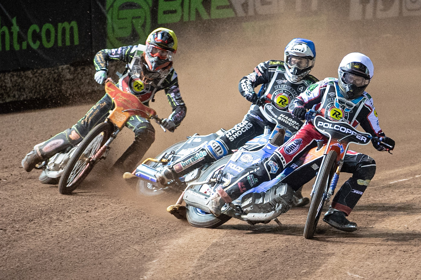 Photo: Ian CharlesBrady Kurtz (White) leads Jason Doyle (Blue) and Drew Kemp (Yellow)Peter Craven Memorial Trophy, National Speedway Stadium, Manchester Thursday  22  October  2020