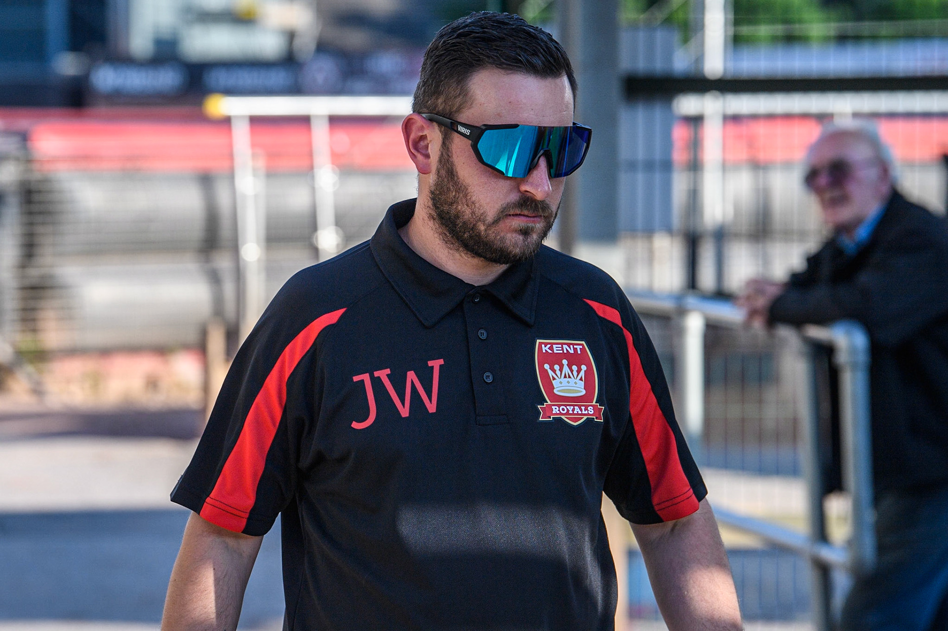 Kent Iwade Garage Royals Team Manager Jamie Willis  during the National Development League match between Belle Vue Colts and Kent Royals at the National Speedway Stadium, Manchester on Friday 7th July 2023. (Photo: Ian Charles | MI News)