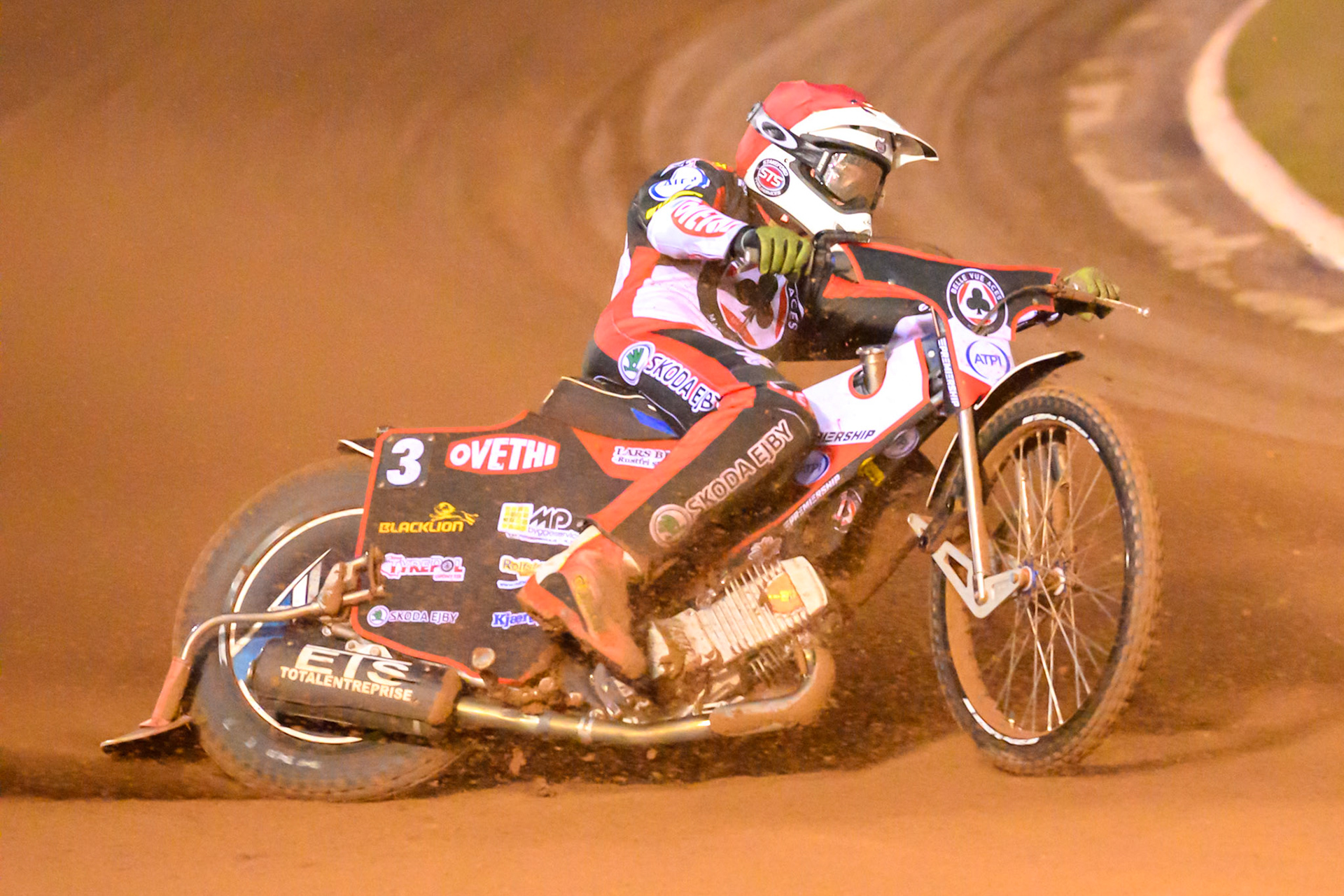 Peter Kildemand of Belle Vue Aces   in action during the Knockout Cup, Northern Section match between Belle Vue Aces and Sheffield Tigers at the National Speedway Stadium, Manchester on Monday 30th March 2026. (Photo: Ian Charles | MI News)