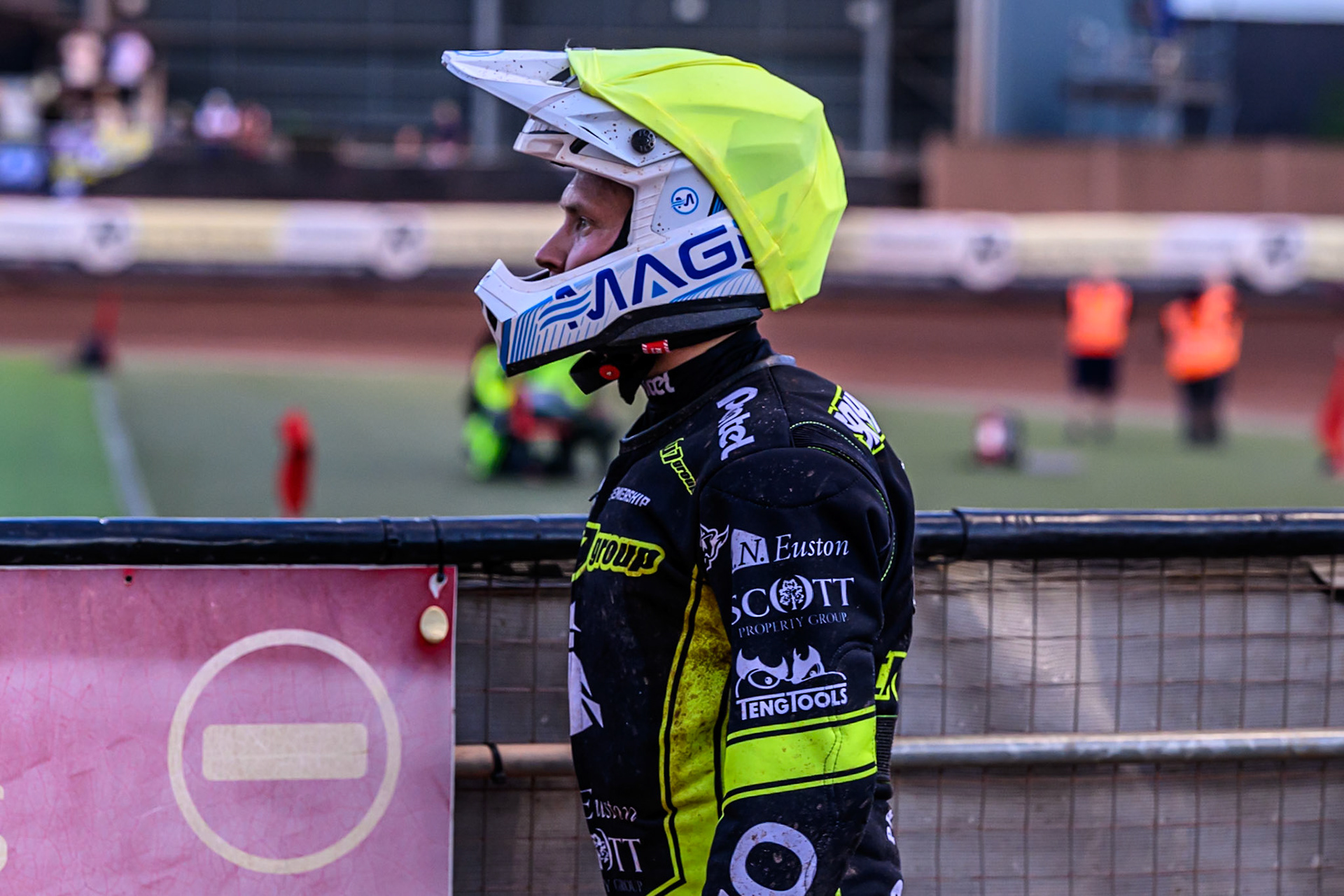 Ipswich Witches' Emil Saifutdinov watches the track prep  during the Rowe Motor Oil Premiership match between Belle Vue Aces and Ipswich Witches at the National Speedway Stadium, Manchester on Monday 30th June 2025. (Photo: Ian Charles | MI News)