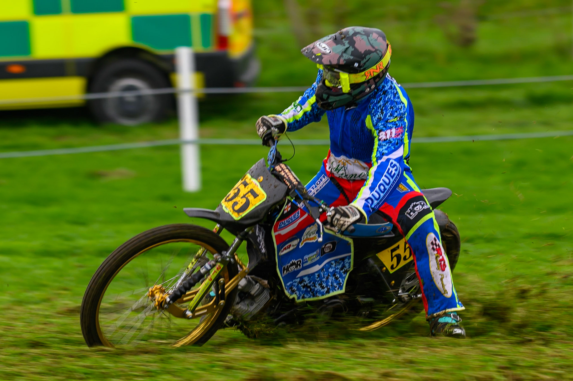 Thomas Vining (55) during practice for  the British Masters Grasstrack Championship at Lower Marsh Farm, Much Hoole, Preston in Lancashire, England on Sunday 13th September 2026. (Photo: Ian Charles | MI News)