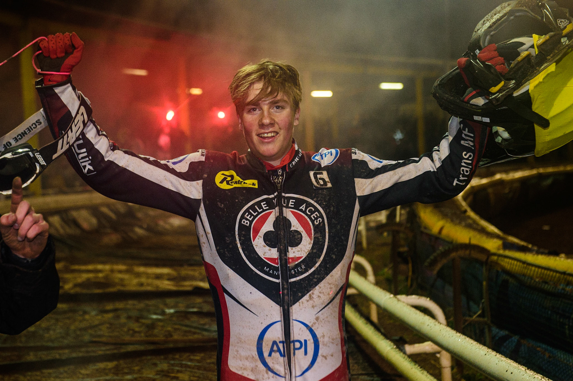 Norick Blödorn  celebrates during the SGB Premiership Grand Final 2nd Leg between Sheffield Tigers and Belle Vue Aces at Owlerton Stadium, Sheffield on Thursday 13th October 2022. (Credit: Ian Charles | MI News)
