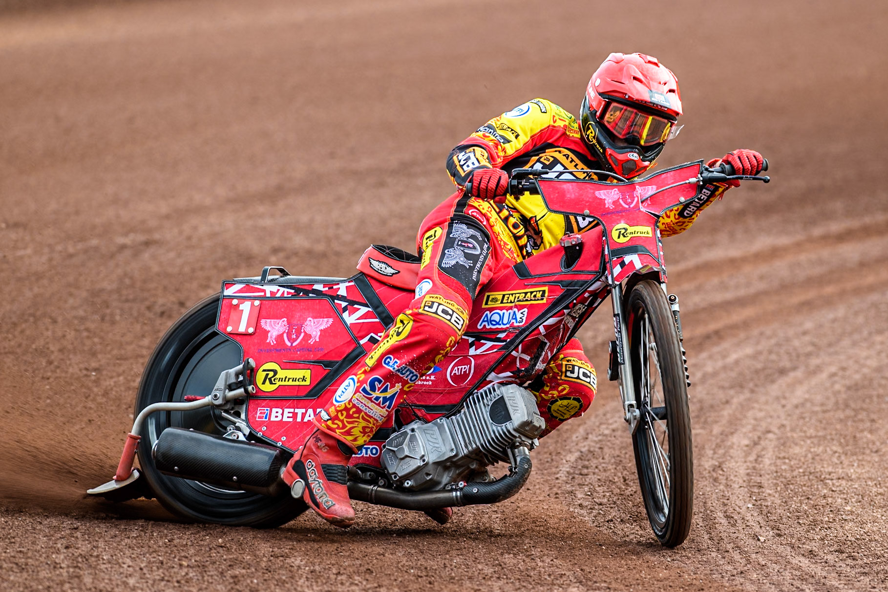 Leicester Lions' Max Fricke in action during the Rowe Motor Oil Premiership match between Leicester Lions and Belle Vue Aces at the Pidcock Motorcycles Arena, Leicester on Thursday 25th July 2024. (Photo: Ian Charles | MI News)