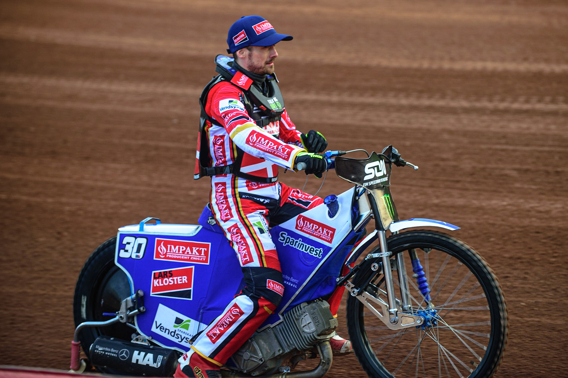 MANCHESTER, UK. OCT 16TH Leon Madsen of Denmark on the parade during the Monster Energy FIM Speedway of Nations at the National Speedway Stadium, Manchester on Saturday  16th October 2021. (Credit: Ian Charles | MI News)