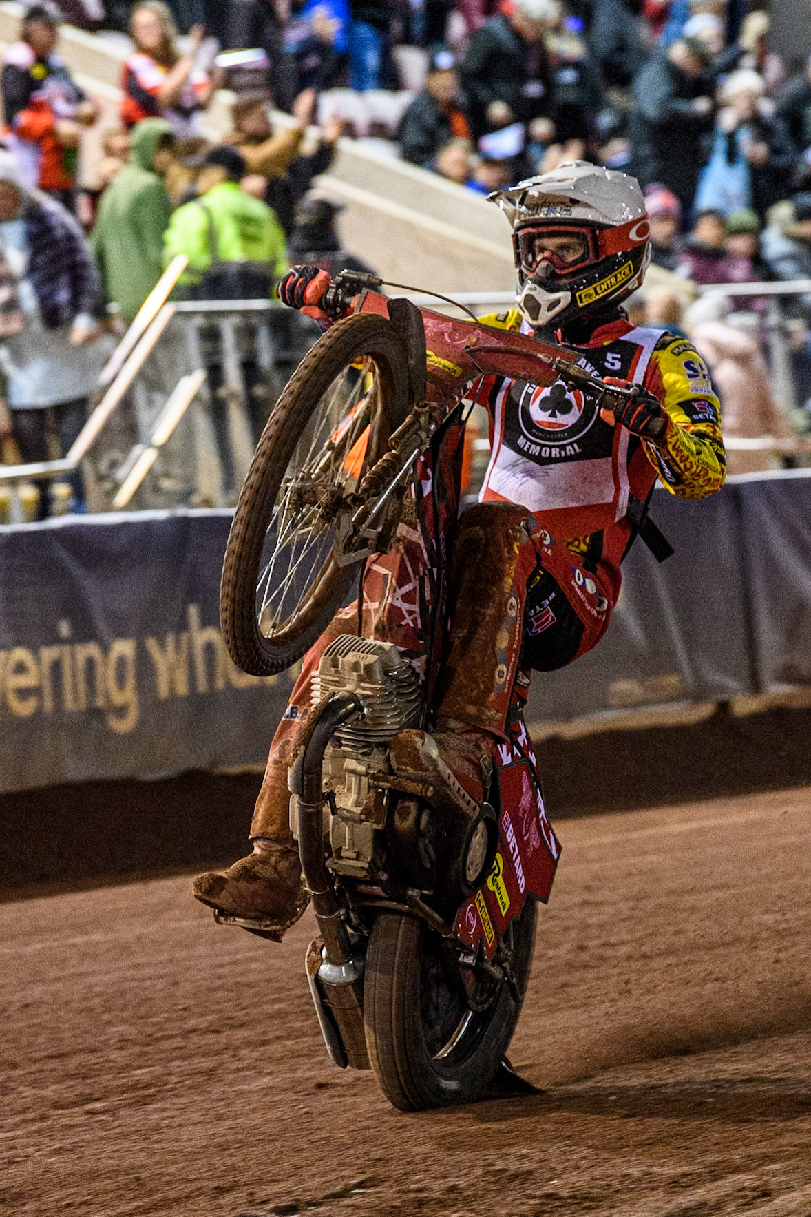 Australia's Max Fricke does a wheelie during the Peter Craven Memorial Trophy meeting at the National Speedway Stadium, Manchester on Monday 18th March 2024. (Photo: Ian Charles | MI News)