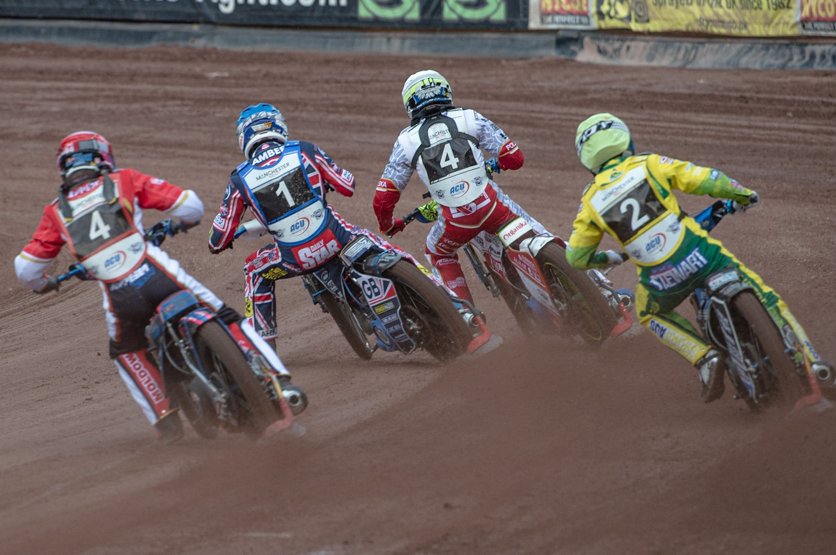 Photo: Ian Charles

Bartosz Smektala (White) leads Robert Lambert (Blue) Jordan Stewart (Yellow) and Jonas Jeppesen (Red)

FIM Team Speedway U-21 World Championship, National Speedway Stadium, Manchester Friday 12 July  2019