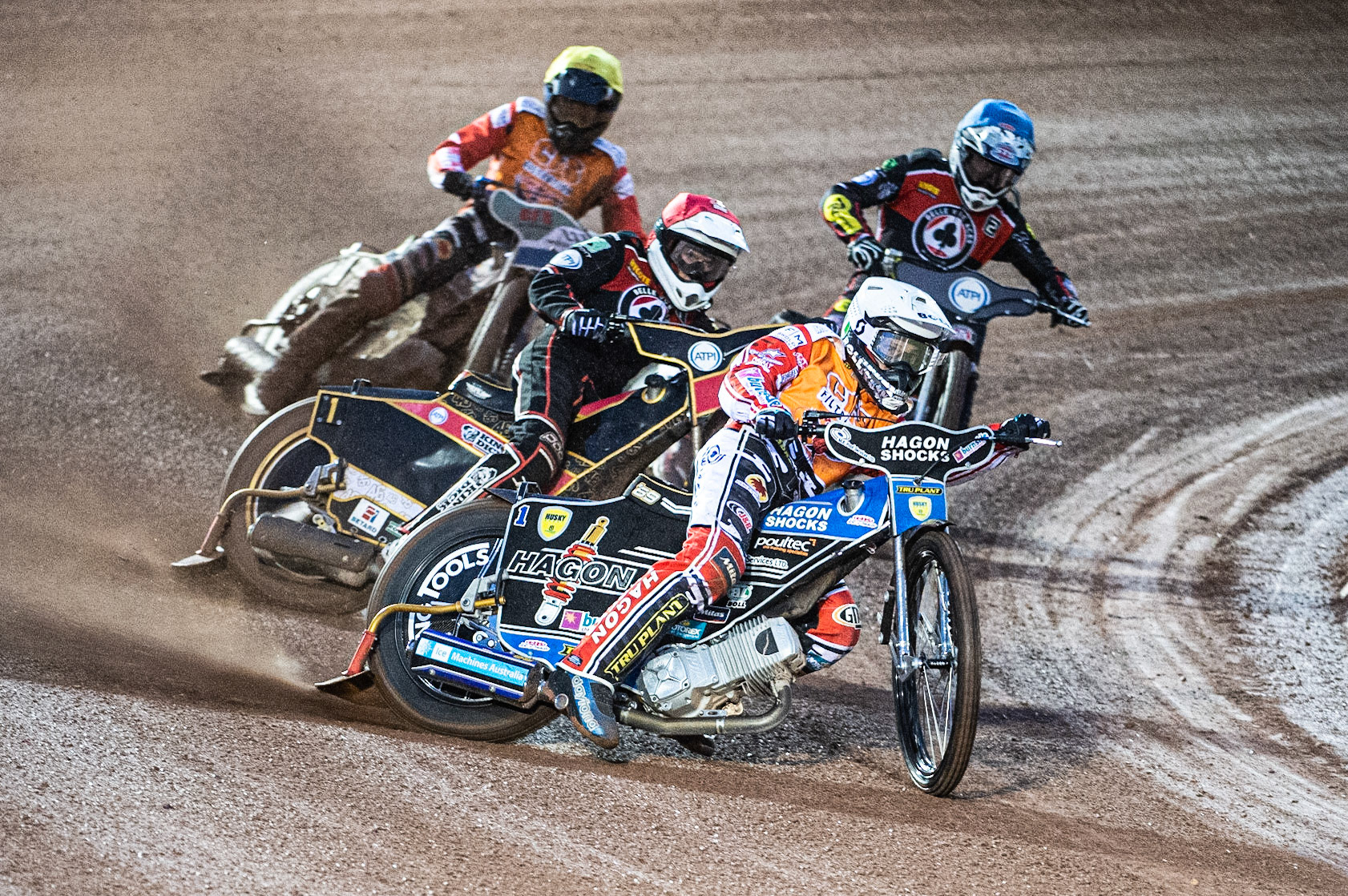 Photo by Ian Charles:

Jason Doyle  (White) leads Max Fricke (Red), Steve Worrall  (Blue) and Adam Ellis  (Yellow)

Belle Vue Aces v Swindon Robins, Supporters Cup Final 1st Leg, National Speedway Stadium, Manchester, Thursday, 12, September, 2019