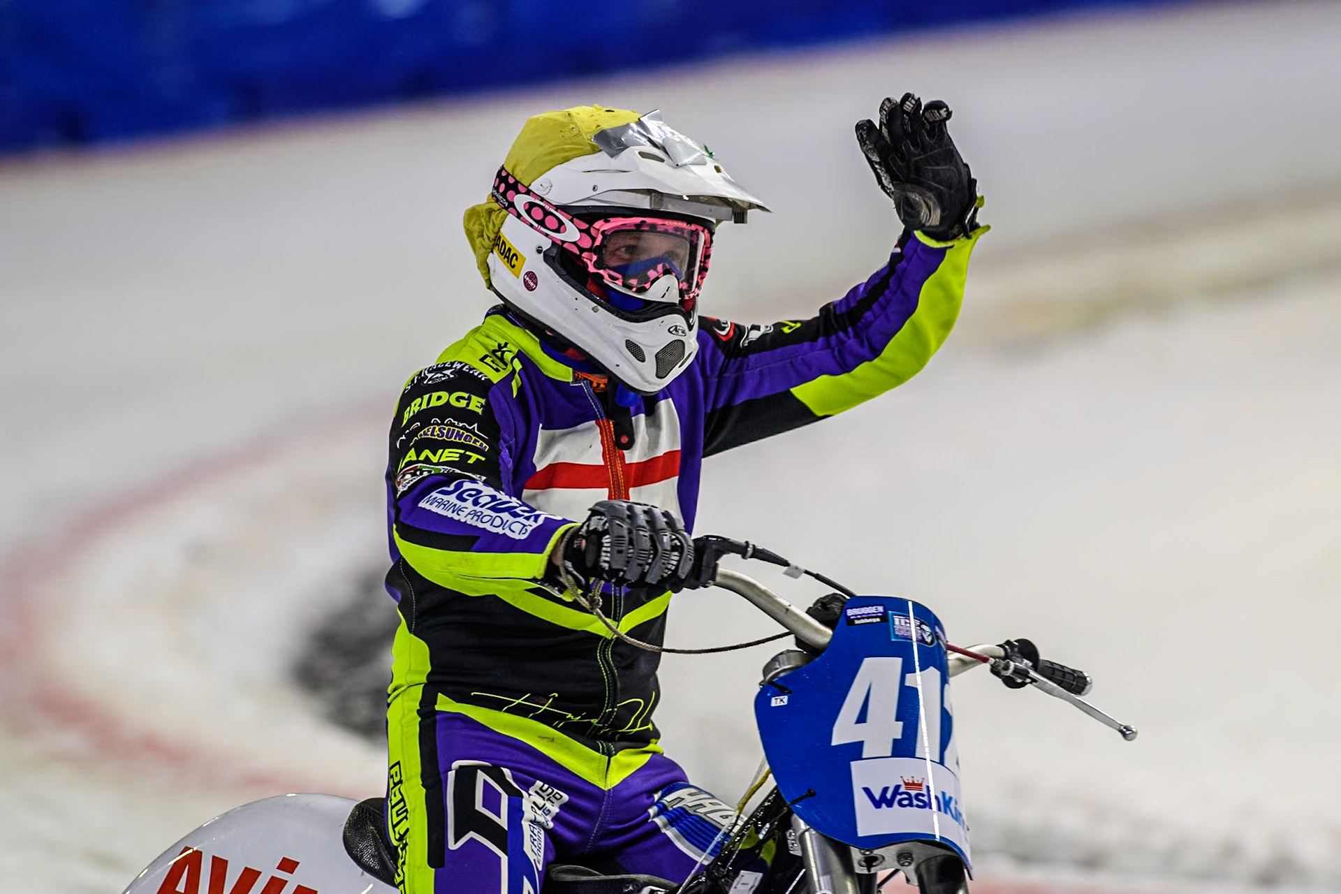 Paul Cooper of Great Britain celebrates his second place in his final heat of the evening during the Roelof Thijs Bokaal at Ice Rink Thialf, Heerenveen, The Netherlands on Friday 5th April 2024. (Photo: Ian Charles | MI News)