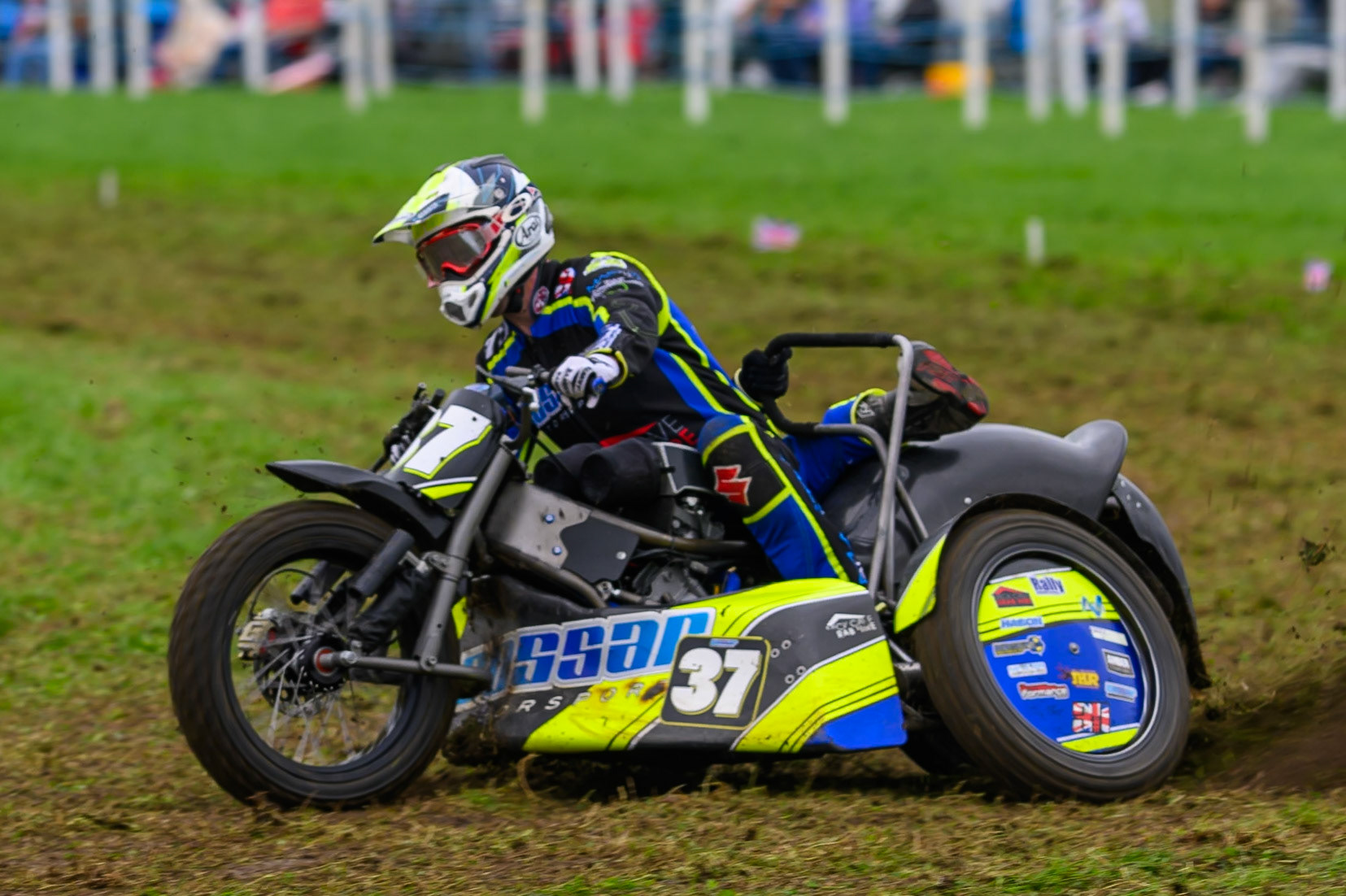Mark Cossar/Wayne Rickards (37)  during practice for  the British Masters Grasstrack Championship at Lower Marsh Farm, Much Hoole, Preston in Lancashire, England on Sunday 13th September 2026. (Photo: Ian Charles | MI News)