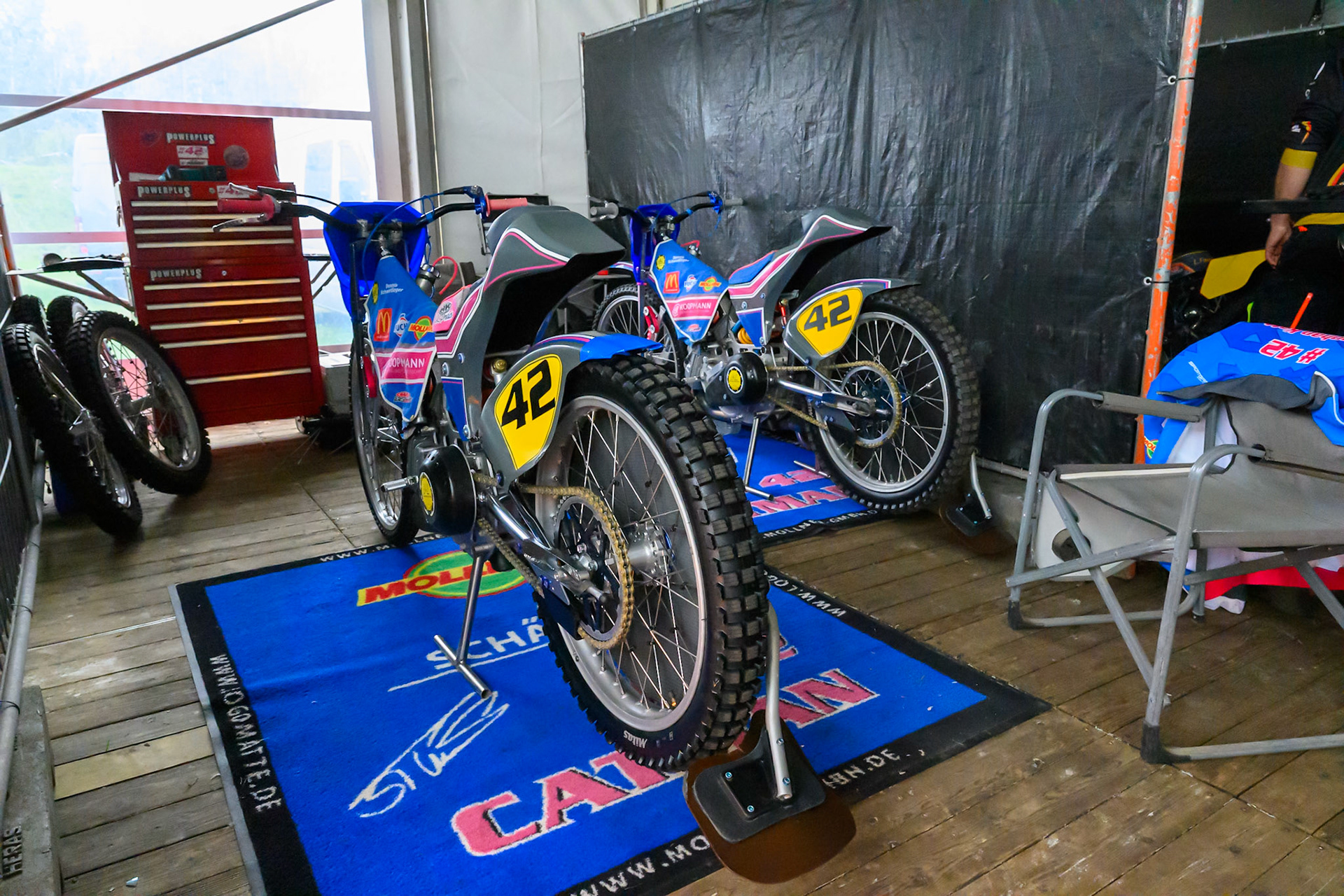 Bikes in the pit during the FIM Long Track World Championship Final 4, at the Speed Centre Roden, Netherlands on Sunday 21st September 2025. (Photo: Ian Charles | MI News)