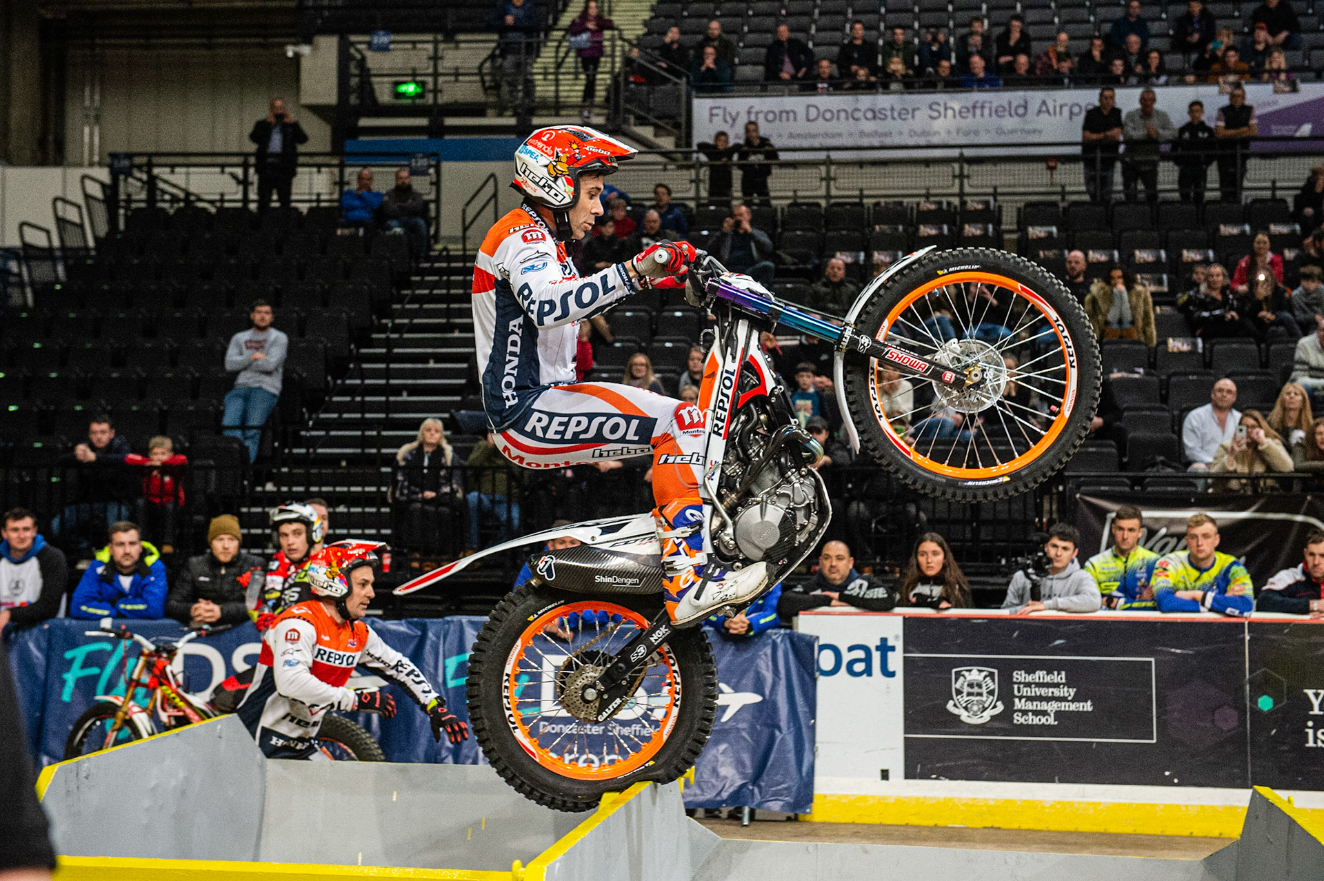 SHEFFIELD, ENGLAND  - DECEMBER 28TH  Tony Bou, Spain (Montessa) on the final section of the final  during the 25th Anniversary Sheffield Indoor Trial at the FlyDSA Arena, Sheffield on Saturday 28th December 2019. (Credit: Ian Charles | MI News)