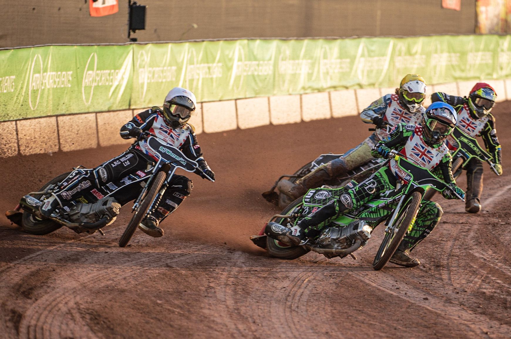 Photo: Ian Charles

Charles Wright (Blue) leads Danny King (White) Richard Lawson (Yellow) and Chris Harris (Red)

Sports Insure British Final,  Belle Vue National Speedway Stadium, Manchester Monday 29  July  2019
