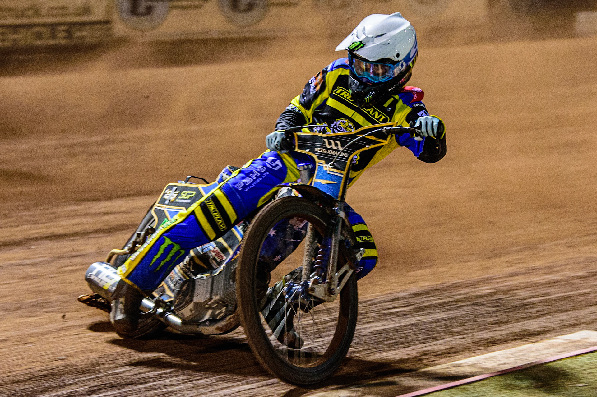 Jack Holder  in action  for Sheffield ‘TruPlant’ Tigers  during the SGB Premiership match between Belle Vue Aces and Sheffield Tigers at the National Speedway Stadium, Manchester on Monday 27th March 2023. (Photo: Ian Charles | MI News)