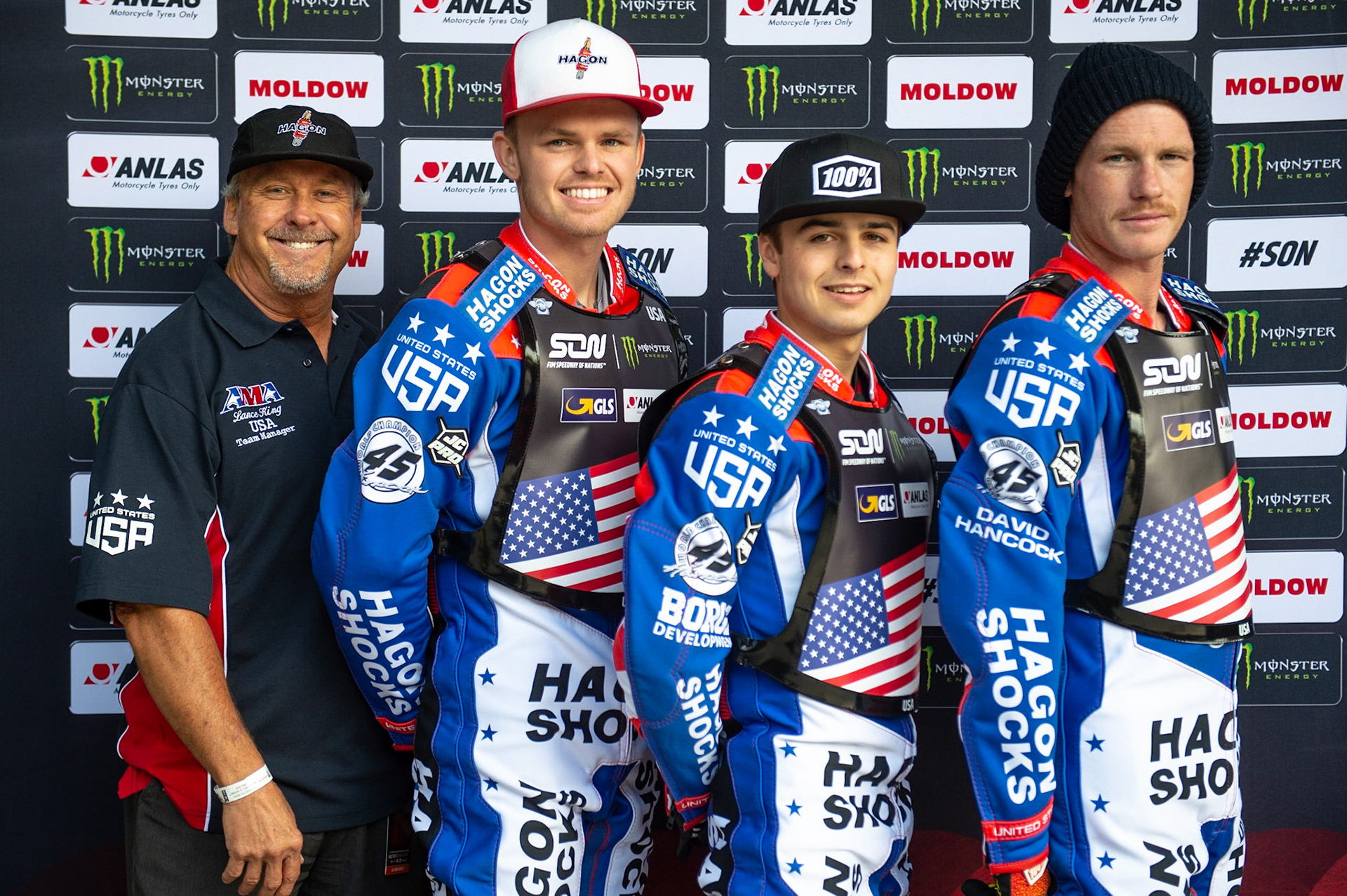 Photo: Ian Charles

United States (l-r) Lance King (manager), Broc Nichol, Luke Becker, Austin Novratil,

Monster Energy FIM Speedway Of Nations, Race Off 2, Belle Vue National Speedway Stadium, Manchester 7 May  2019
