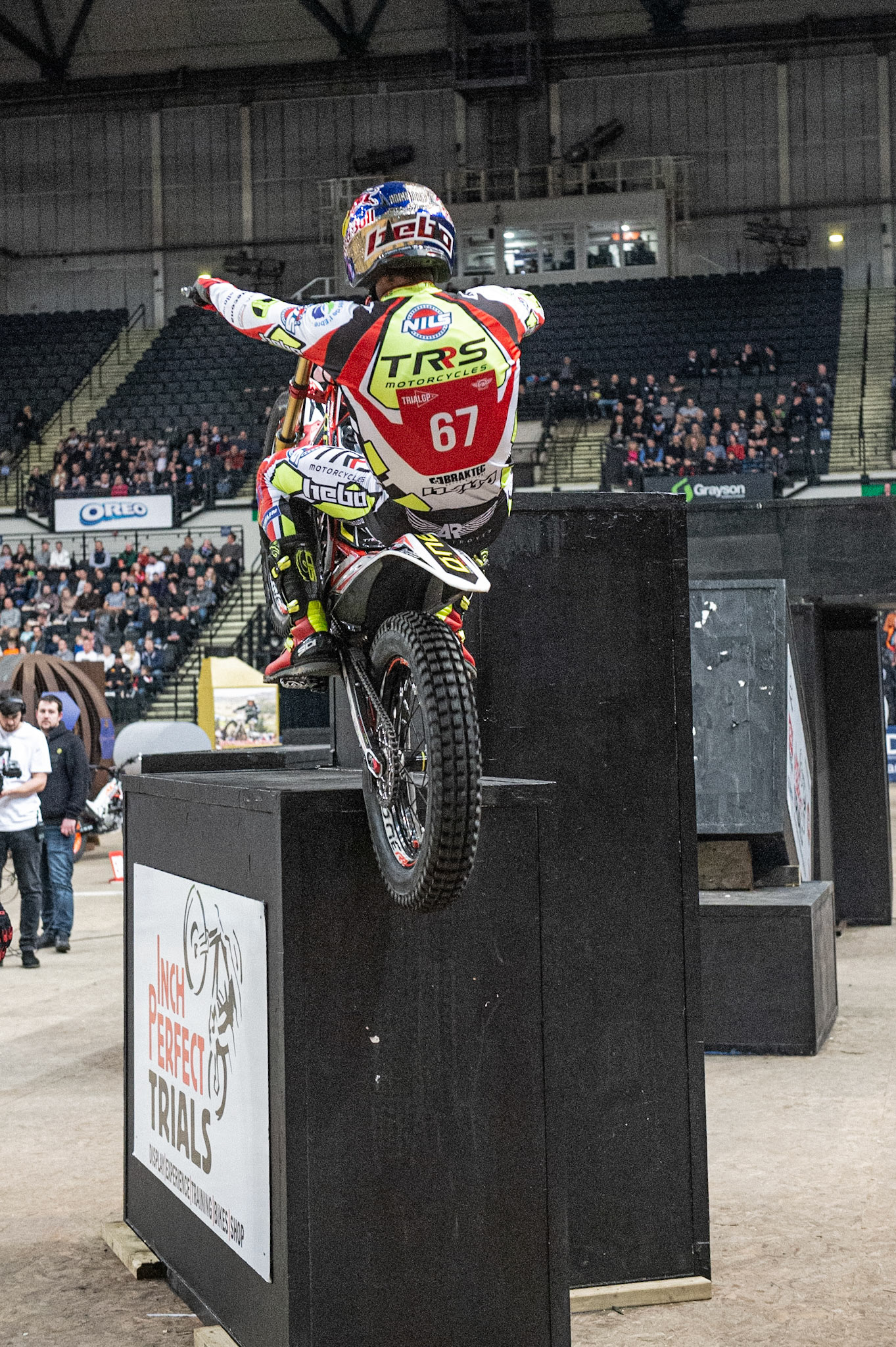 SHEFFIELD, ENGLAND  - DECEMBER 28TH Adam Raga, Spain (TRRS) rides up the boxes on Section 2   during the 25th Anniversary Sheffield Indoor Trial at the FlyDSA Arena, Sheffield on Saturday 28th December 2019. (Credit: Ian Charles | MI News)