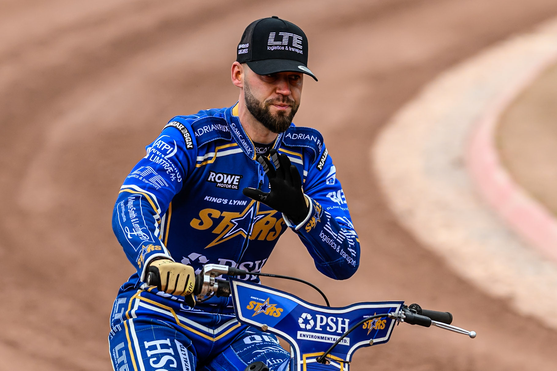 Kings Lynn Stars' Nicolai Klindt on the parade lap during the Rowe Motor Oil Premiership match between Belle Vue Aces and King's Lynn Stars at the National Speedway Stadium, Manchester on Monday 23rd June 2025. (Photo: Ian Charles | MI News)