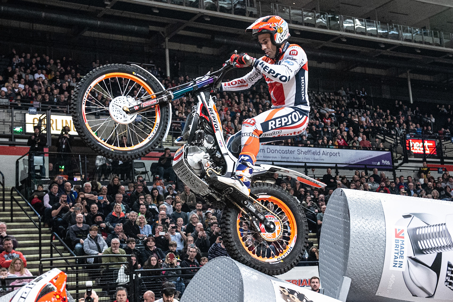 SHEFFIELD, ENGLAND  - DECEMBER 28TH  Tony Bou, Spain (Montessa) on section 3  during the 25th Anniversary Sheffield Indoor Trial at the FlyDSA Arena, Sheffield on Saturday 28th December 2019. (Credit: Ian Charles | MI News)