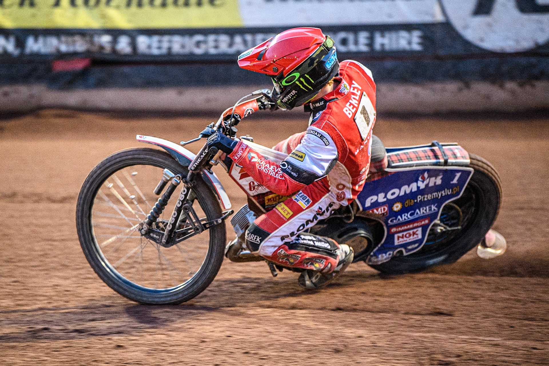 Belle Vue Aces' Dan Bewley in action during the Rowe Motor Oil Premiership match between Belle Vue Aces and King's Lynn Stars at the National Speedway Stadium, Manchester on Monday 12th August 2024. (Photo: Ian Charles | MI News)