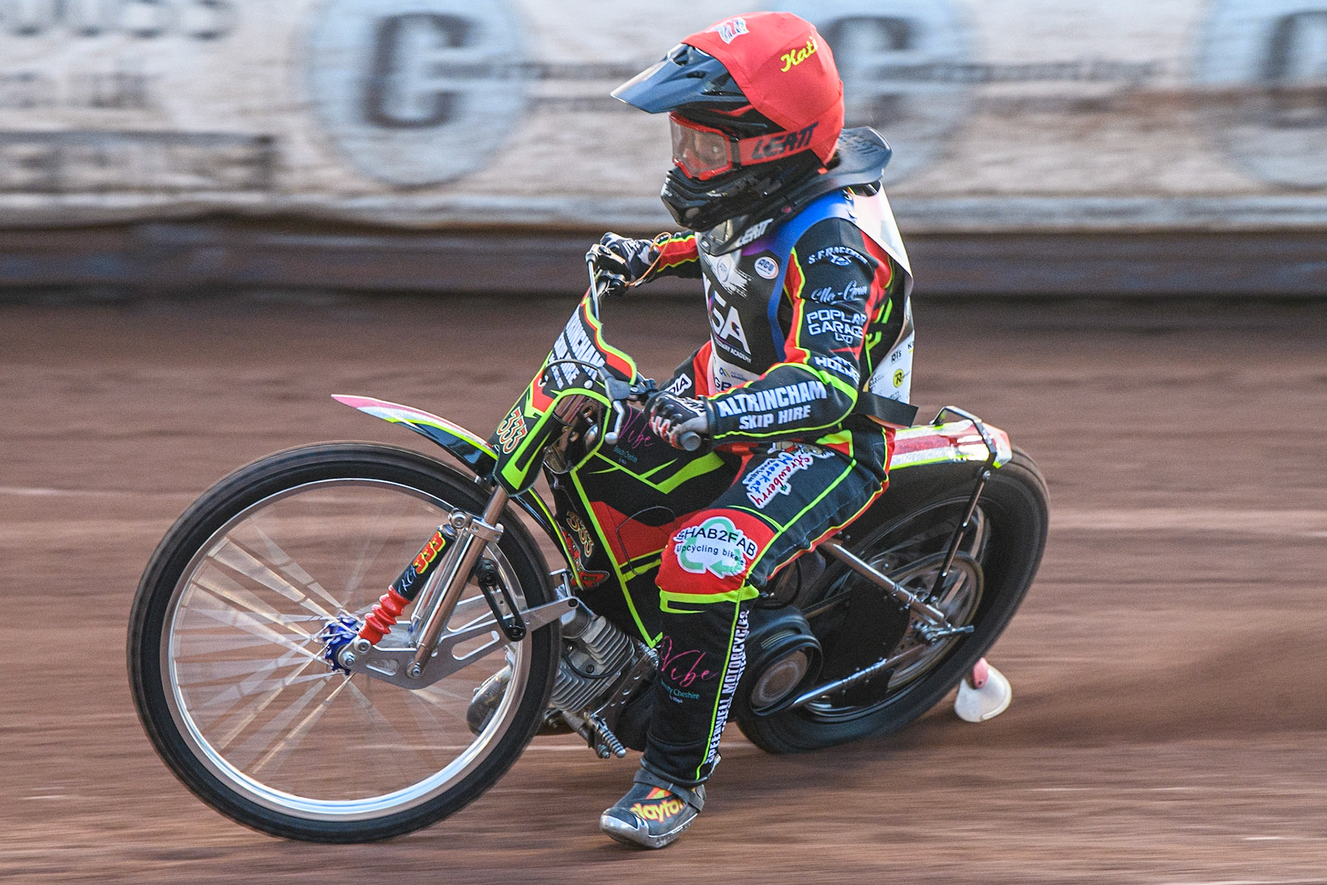 Katie Gordon in action  during the Sports Insure Premiership match between Belle Vue Aces and Wolverhampton Wolves at the National Speedway Stadium, Manchester on Monday 3rd July 2023. (Photo: Ian Charles | MI News)