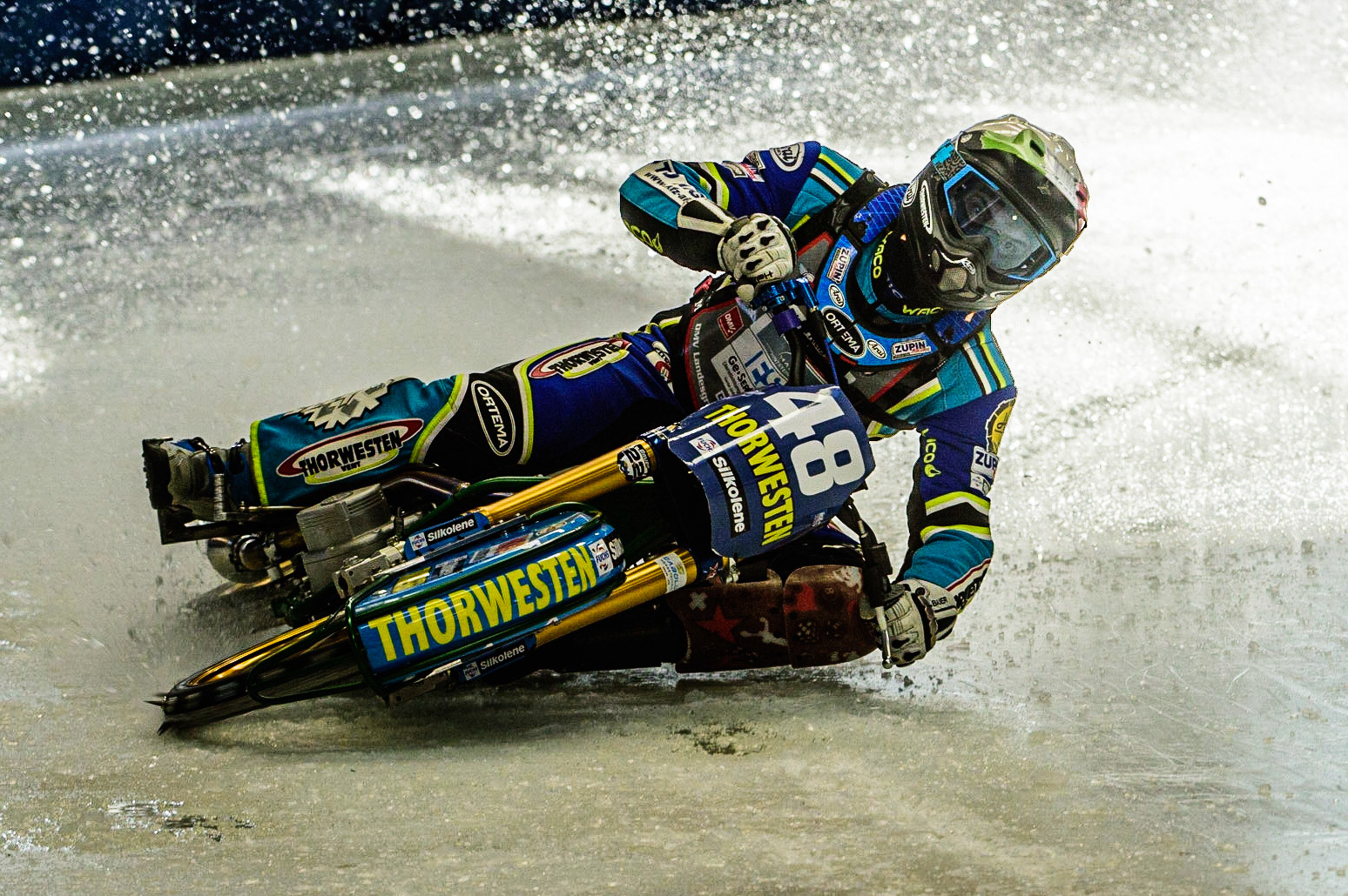 Luca Bauer (48) in action during the Ice Speedway Gladiators World Championship Final 1 at Max-Aicher-Arena, Inzell, Germany on Saturday 18th March 2023. (Photo: Ian Charles | MI News)