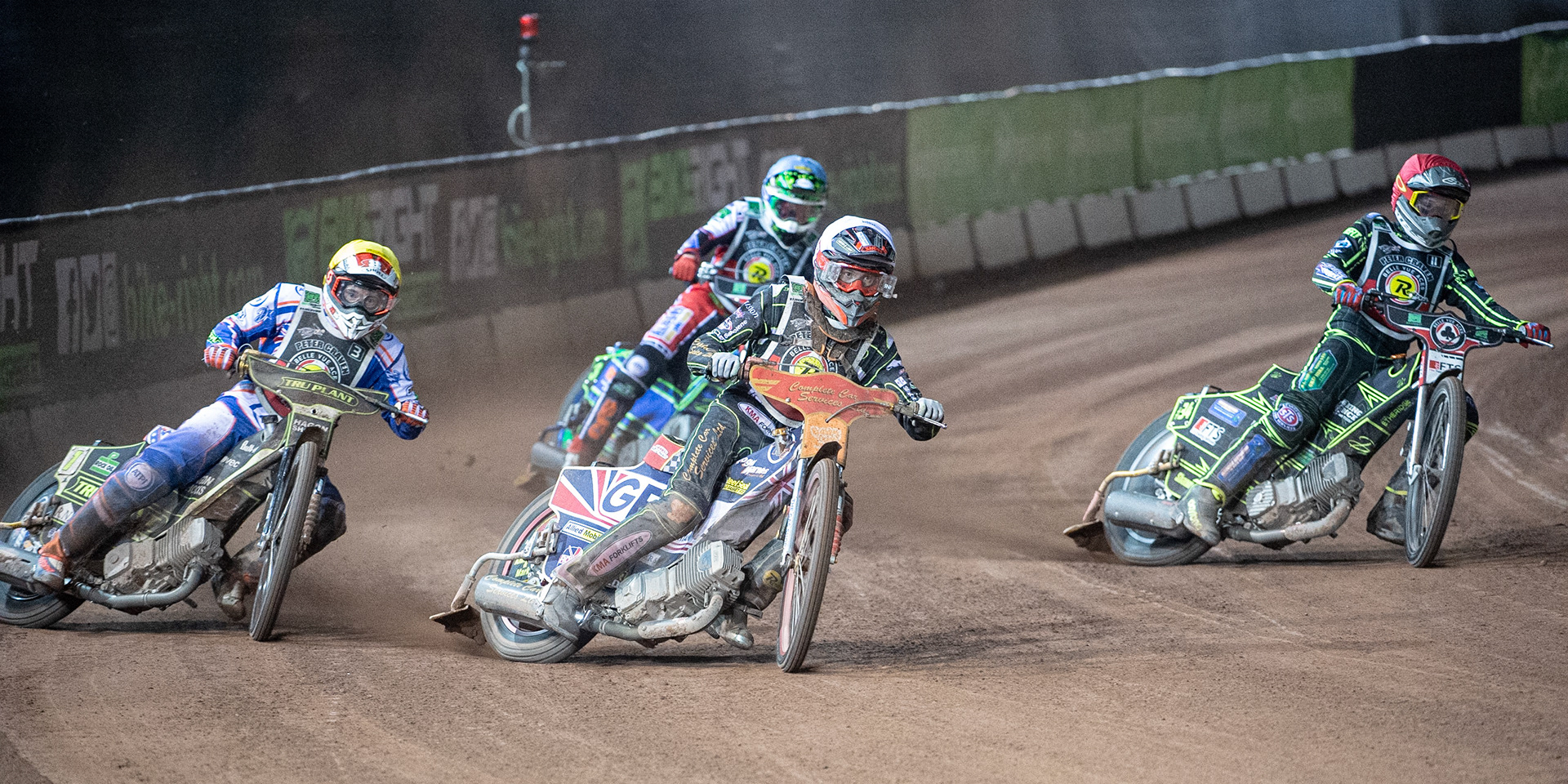 Photo: Ian CharlesDrew Kemp (White) leads Jason Crump (Yellow) Jye Etheridge (Red) and Dan Bewley (Blue)Peter Craven Memorial Trophy, National Speedway Stadium, Manchester Thursday  22  October  2020