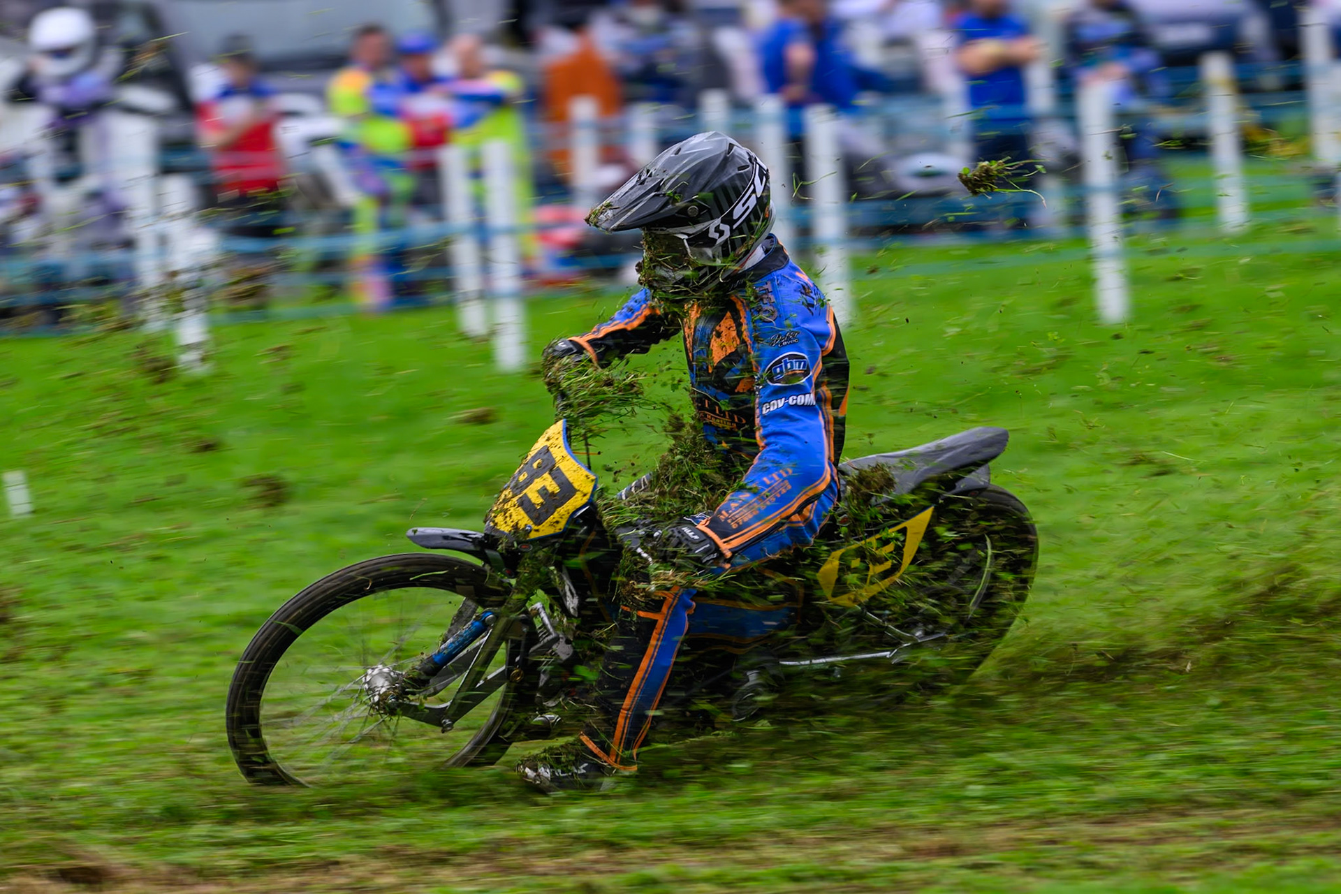 Liam Ashcroft (83) during practice for  the British Masters Grasstrack Championship at Lower Marsh Farm, Much Hoole, Preston in Lancashire, England on Sunday 13th September 2026. (Photo: Ian Charles | MI News)