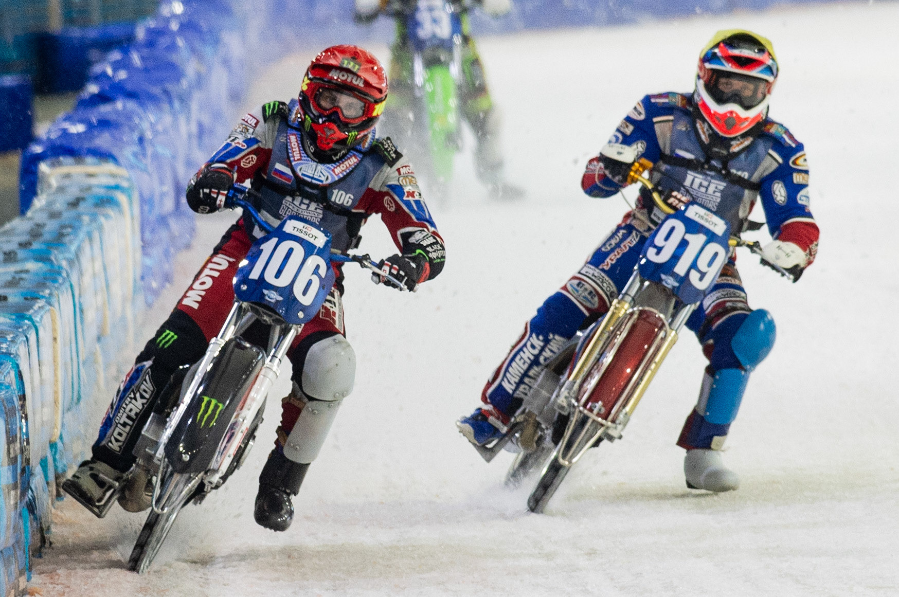 Photo: Ian Charles

Dmitri Koltakov (106) leads Dmitri Khomitsevich (919)

FIM Ice Speedway Gladiators World Championship, Event 5.2, Ice Rink Thialf, Heerenveen, Netherlands Sunday  31  March  2019