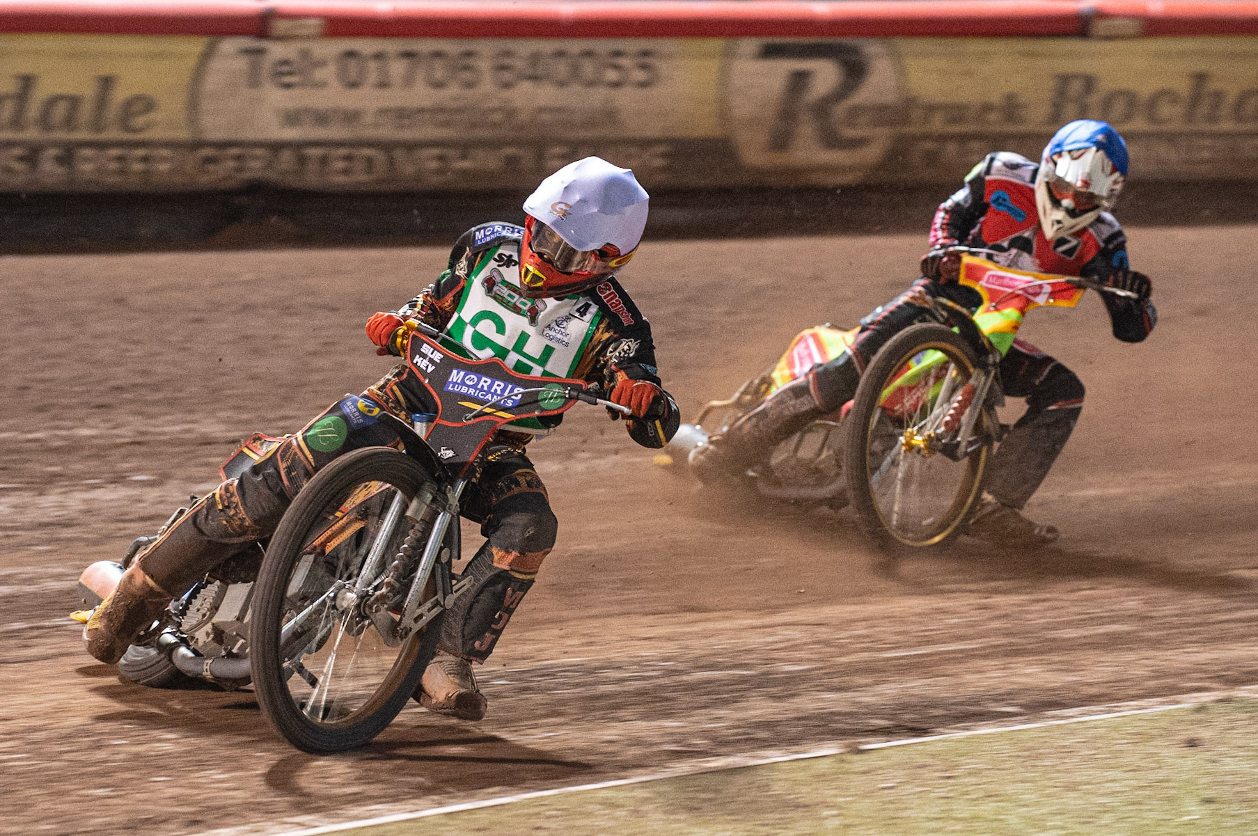 Photo: Ian Charles

Luke Harris  (White) leads Ben Woodhull  (Blue)

Belle Vue Colts v Cradley Heathens, SGB National League KO Cup Semi Final 2nd Leg, Belle Vue National Speedway Stadium, Manchester, Wednesday 18  September  2019