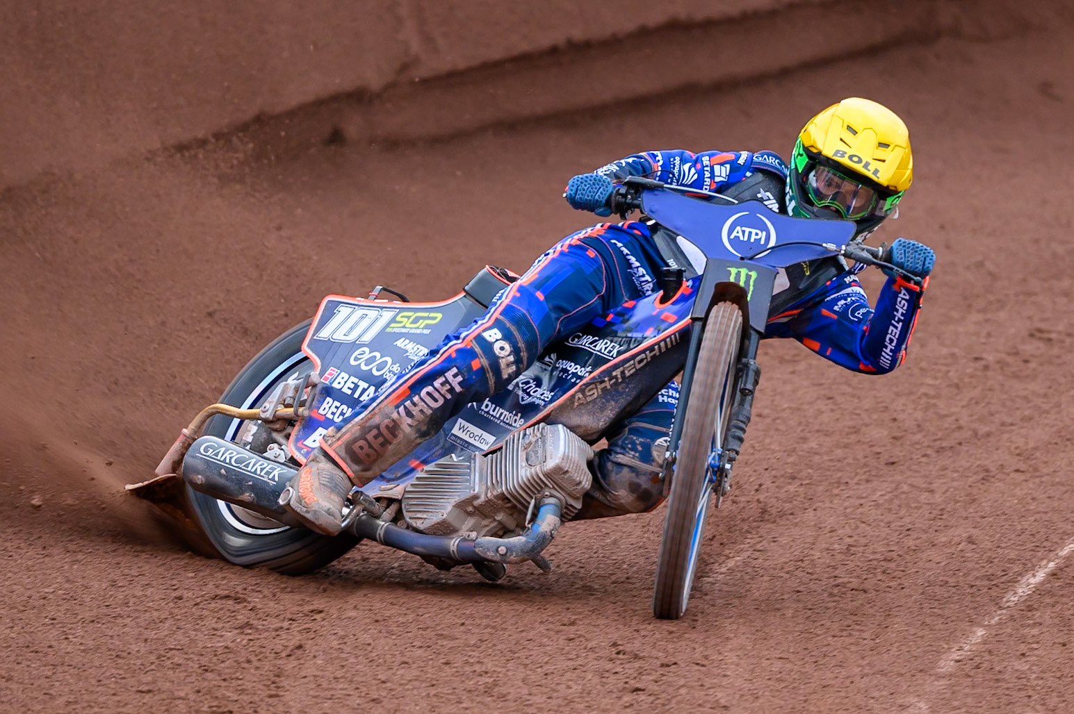 Brady Kurtz (101) of Australia in action during the ATPI  FIM Speedway GP of Manchester at the National Speedway Stadium, Manchester on Saturday 6th June 2026. (Photo: Ian Charles | MI News)