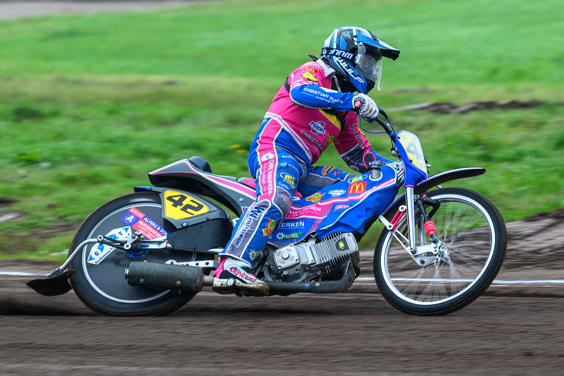 Stephan Katt (42) of Germany practices during the FIM Long Track World Championship Final 4, at the Speed Centre Roden, Netherlands on Sunday 21st September 2025. (Photo: Ian Charles | MI News)