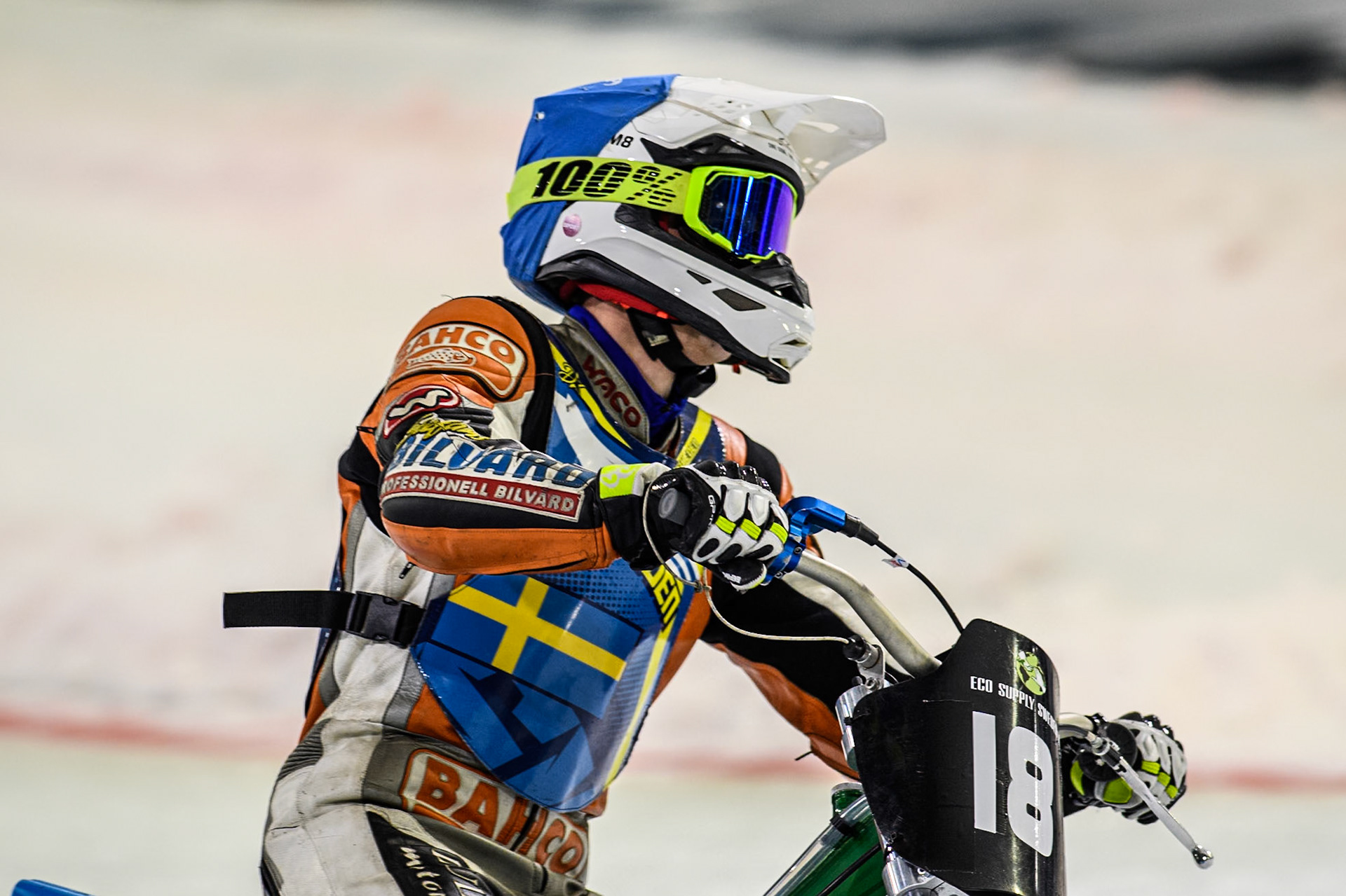 Reserve Melwin Björklin (18) of Sweden during the FIM Ice Speedway Gladiators World Championship, Final 4 at the Ice Stadium, Thialf, Heerenveen on Sunday 6th April 2025. (Photo: Ian Charles | MI News)