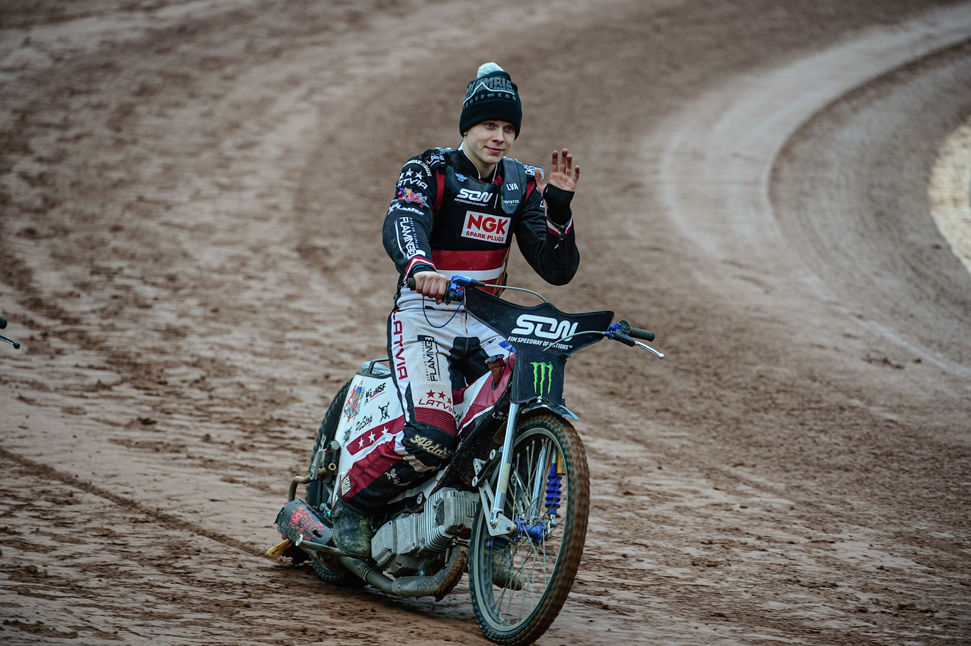 MANCHESTER, UK. OCT 17TH Francis Gusts of Latvia on the parade during the Monster Energy FIM Speedway of Nations at the National Speedway Stadium, Manchester on Sunday  17th October 2021. (Credit: Ian Charles | MI News)