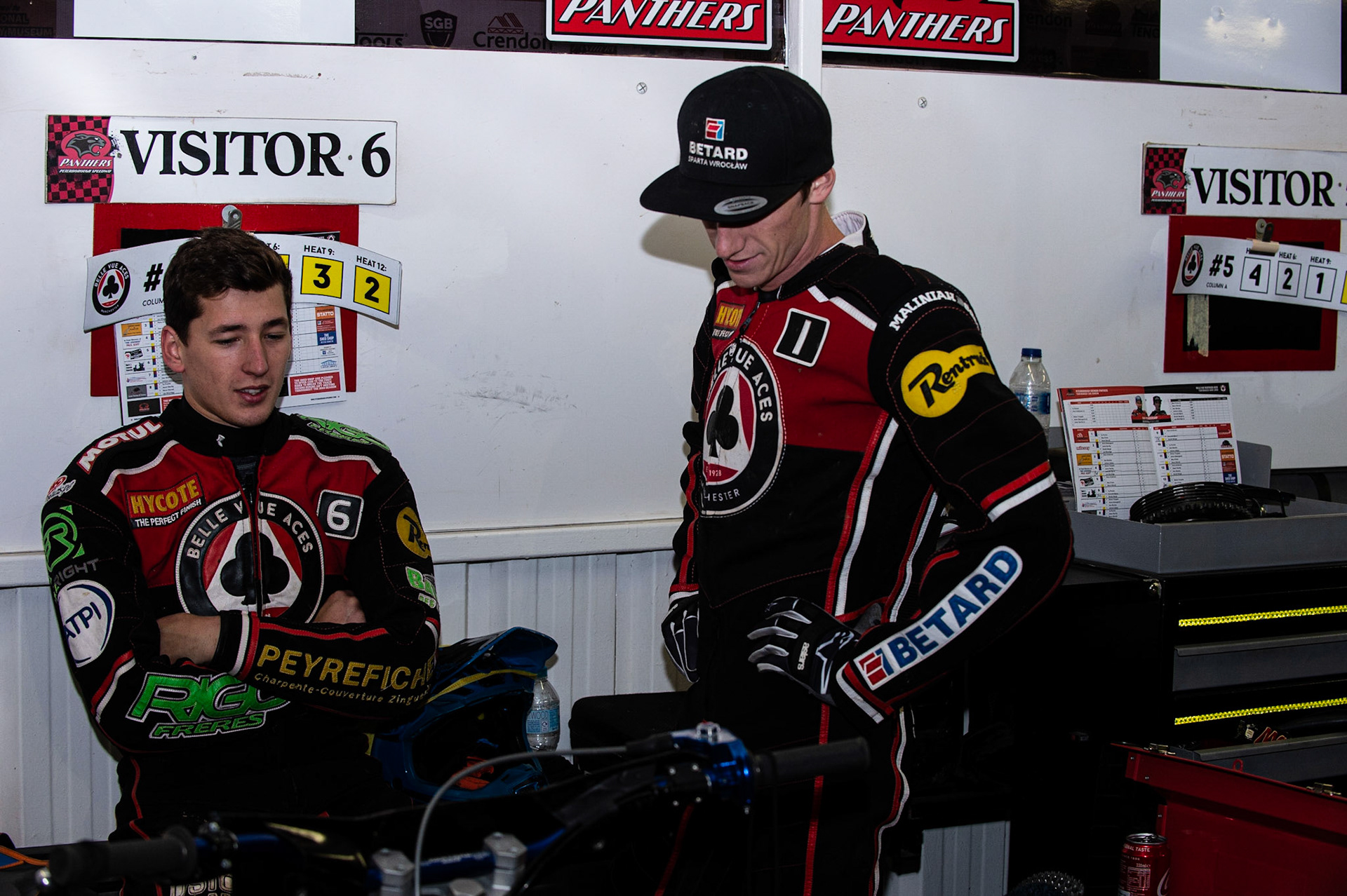 Photo by Ian Charles:

Dimitri Bergé  (left) with Max Fricke 

Peterborough Panthers v Belle Vue Aces, British Speedway Premiership, Thursday, 5, September, 2019