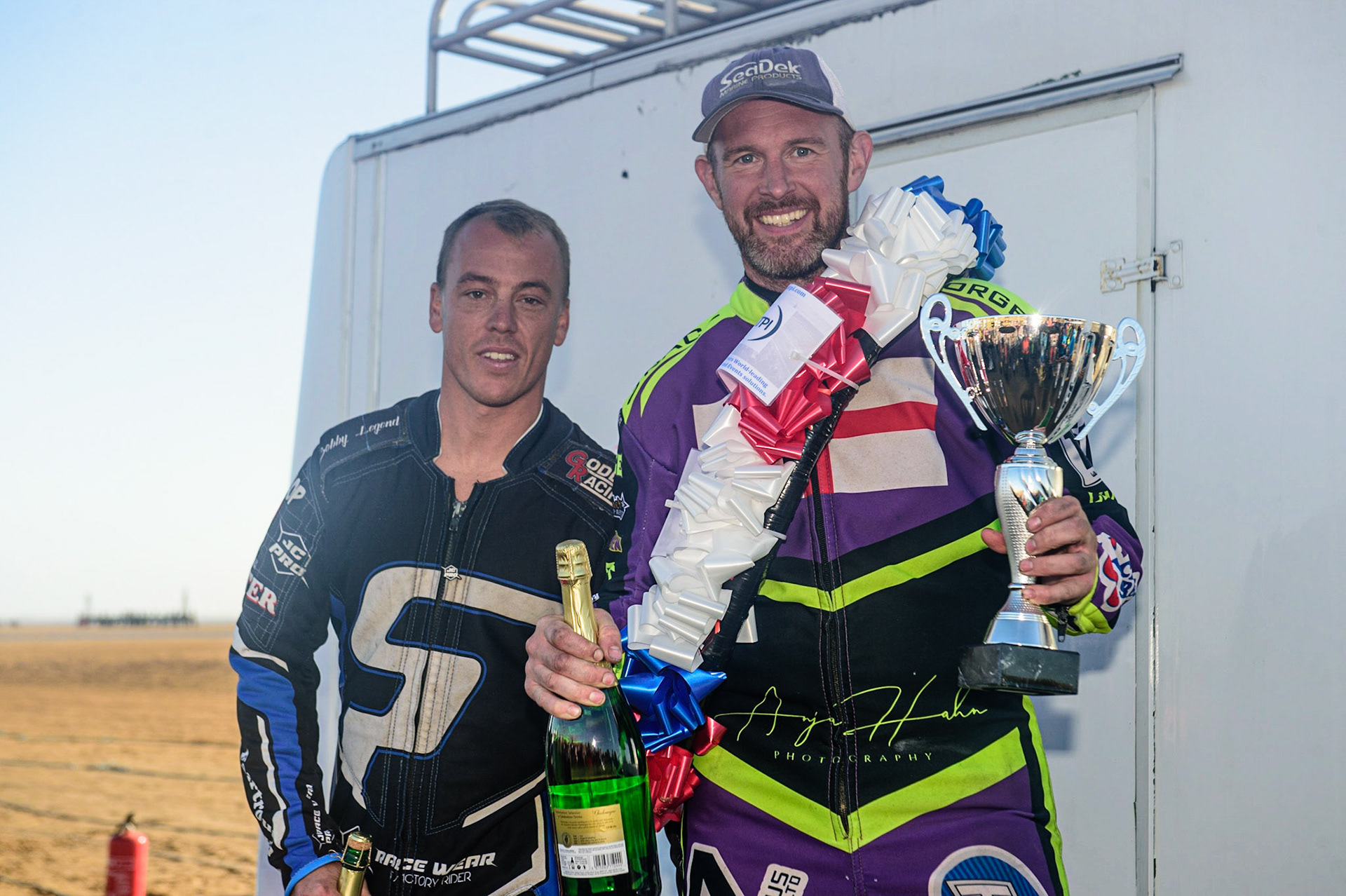 Paul Cooper (11) (right) winner of the Sand Masters with Charley Powell (92) (2nd) during the Fylde ACU British Sand Racing Masters Championship on  Sunday 2nd October 2022. (Credit: Ian Charles | MI News)