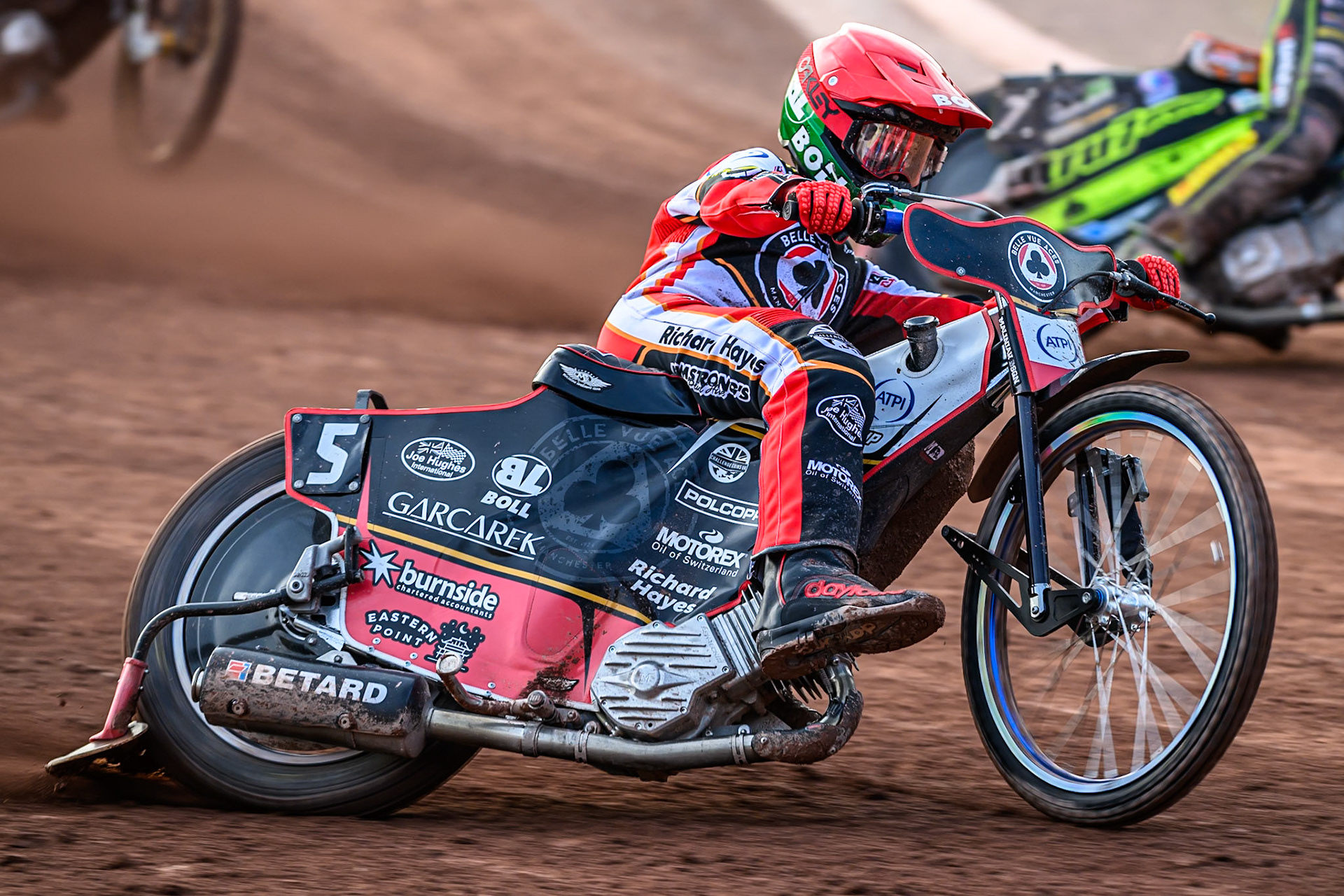 Belle Vue Aces' Brady Kurtz  in action during the Rowe Motor Oil Premiership match between Belle Vue Aces and Ipswich Witches at the National Speedway Stadium, Manchester on Monday 30th June 2025. (Photo: Ian Charles | MI News)