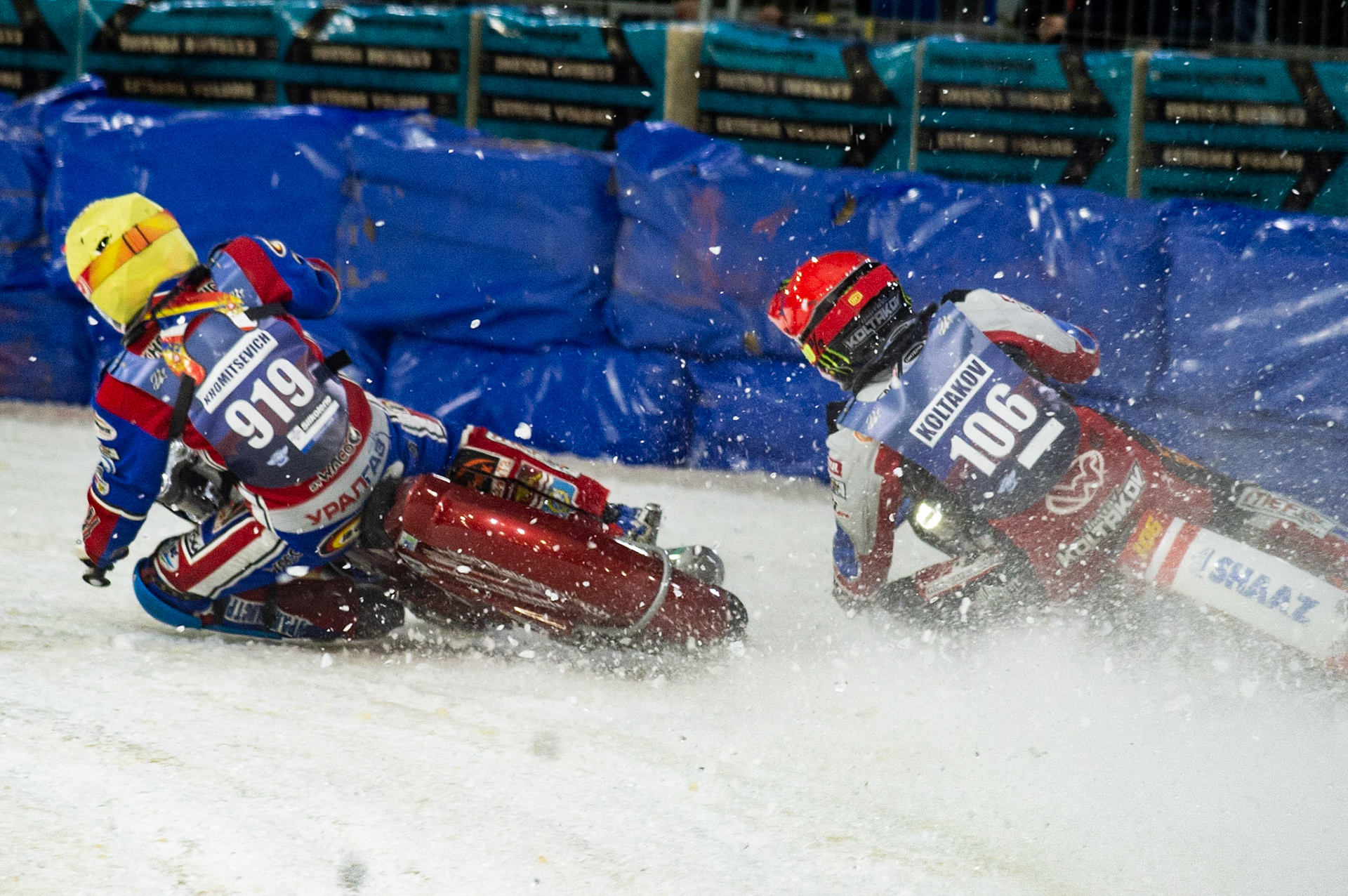 Photo: Ian Charles

Dmitri Khomitsevich (919) passes Dmitri Koltakov (106) on the inside

FIM Ice Speedway Gladiators World Championship, Event 5.2, Ice Rink Thialf, Heerenveen, Netherlands Sunday  31  March  2019