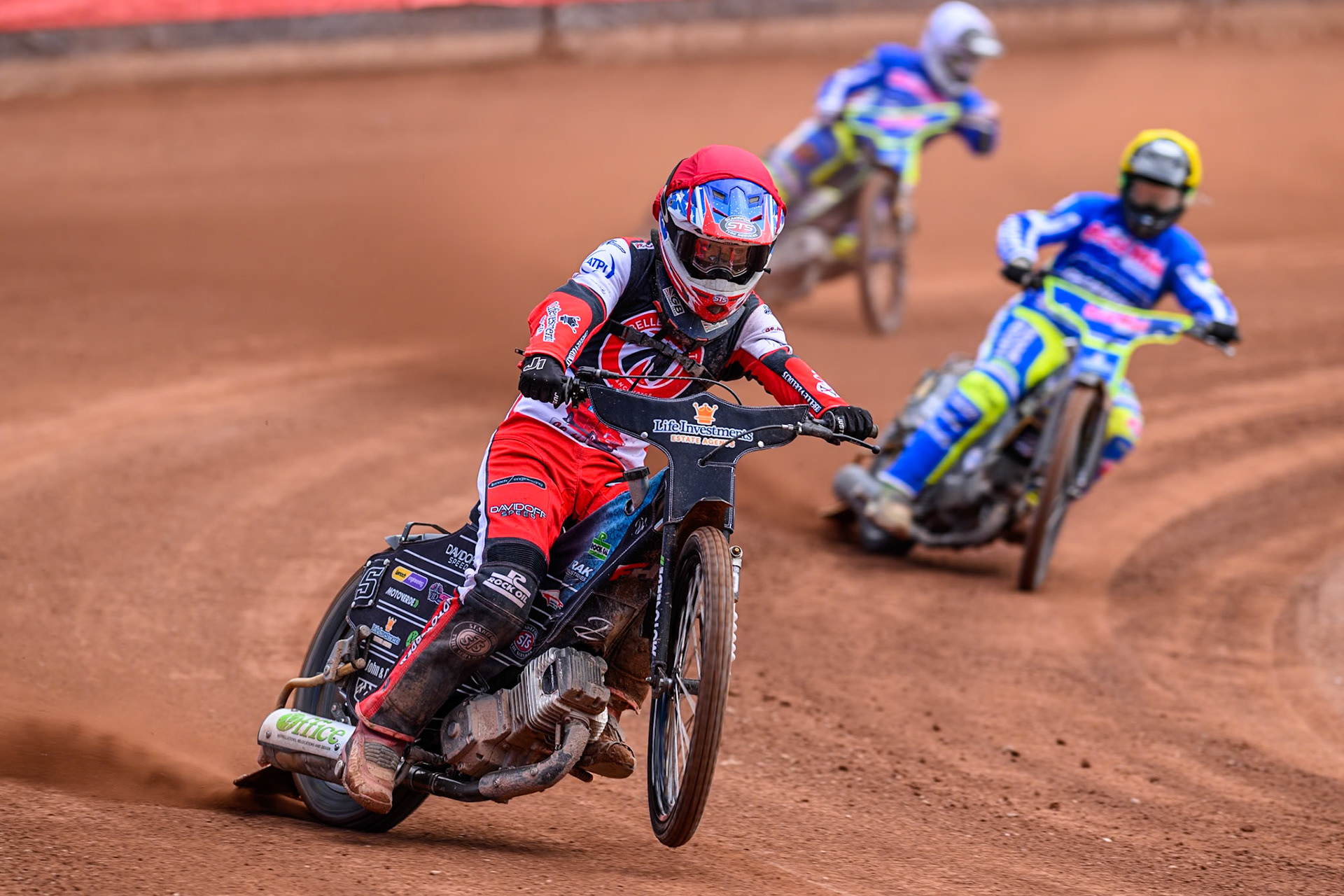 Belle Vue Colts' Freddy Hodder  in Red leading Oxford Chargers' Ashton Vale  in Yellow during the WSRA National Development League match between Belle Vue Colts and Oxford Chargers at the National Speedway Stadium, Manchester on Sunday 1st June 2025. (Photo: Ian Charles | MI News)