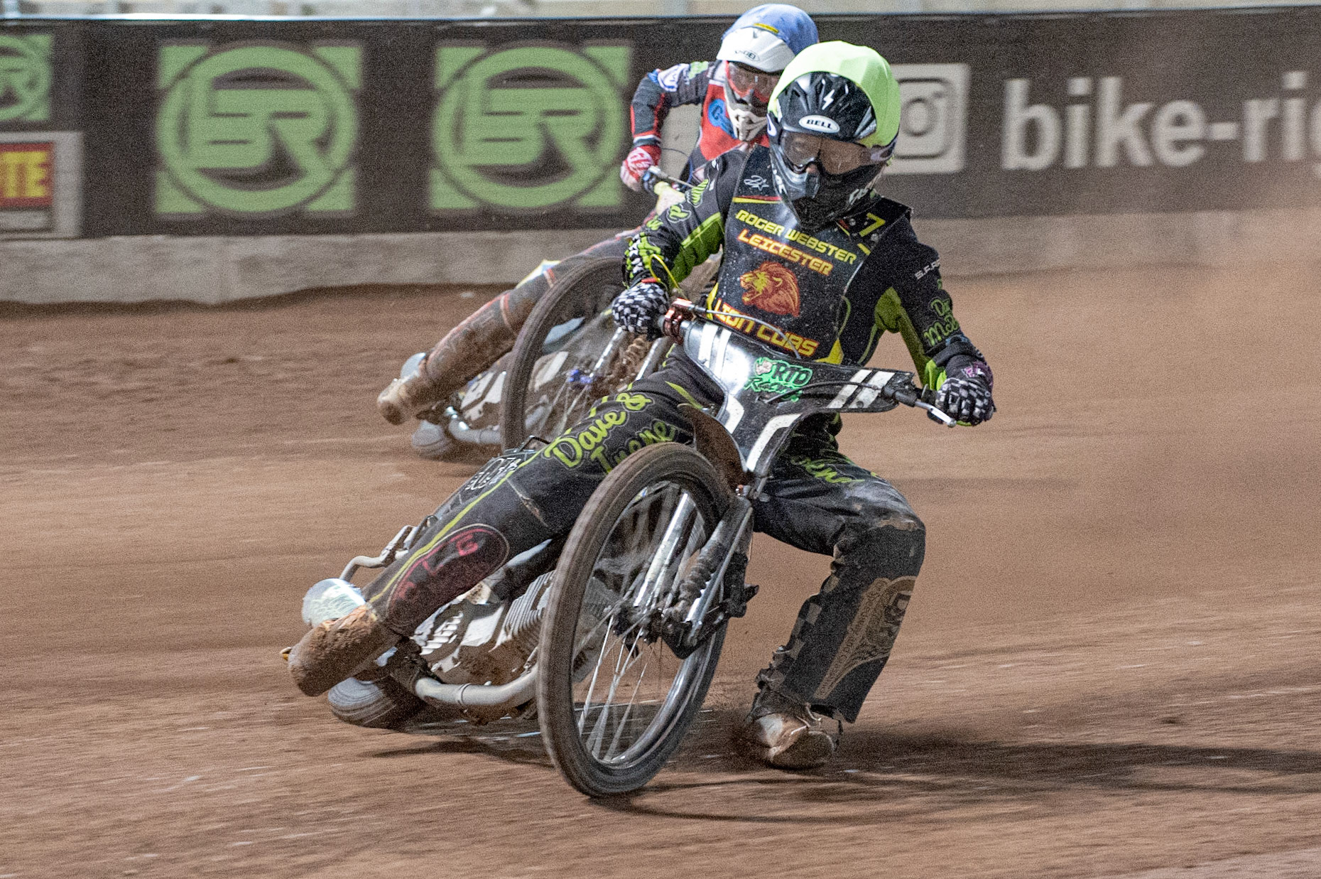 Photo: Ian Charles

Ryan Terry-Daley  (Yellow) leads Ben Rathbone   (Blue)

Belle Vue Colts v Leicester Lion Cubs, SGB National League KO Cup Final (2nd Leg), Belle Vue National Speedway Stadium, Manchester, Tuesday 29  October  2019