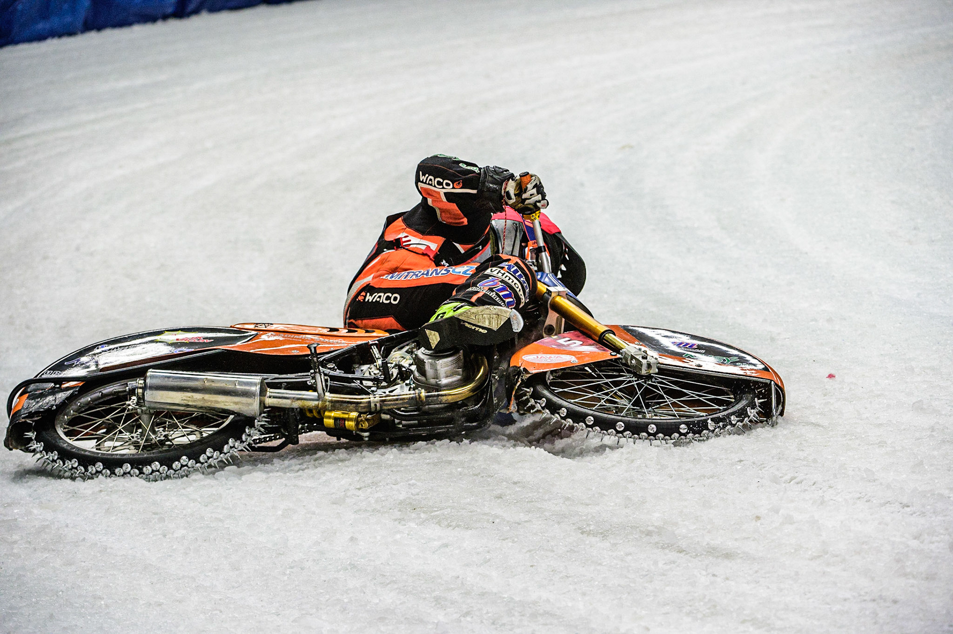 Lukas Hutla (212) spins off during the Ice Speedway Gladiators World Championship Final 1 at Max-Aicher-Arena, Inzell, Germany on Saturday 18th March 2023. (Photo: Ian Charles | MI News)